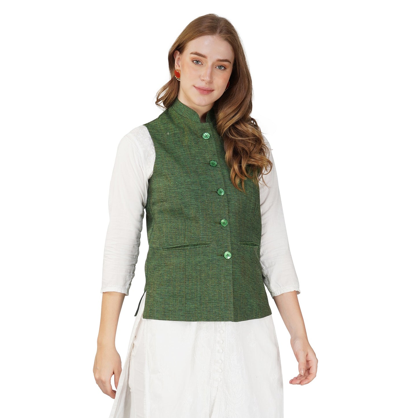 Vastraa Fusion Ladies Modi Jacket / Waistcoat Cotton Silk Look in Textured Print Nehru Jacket