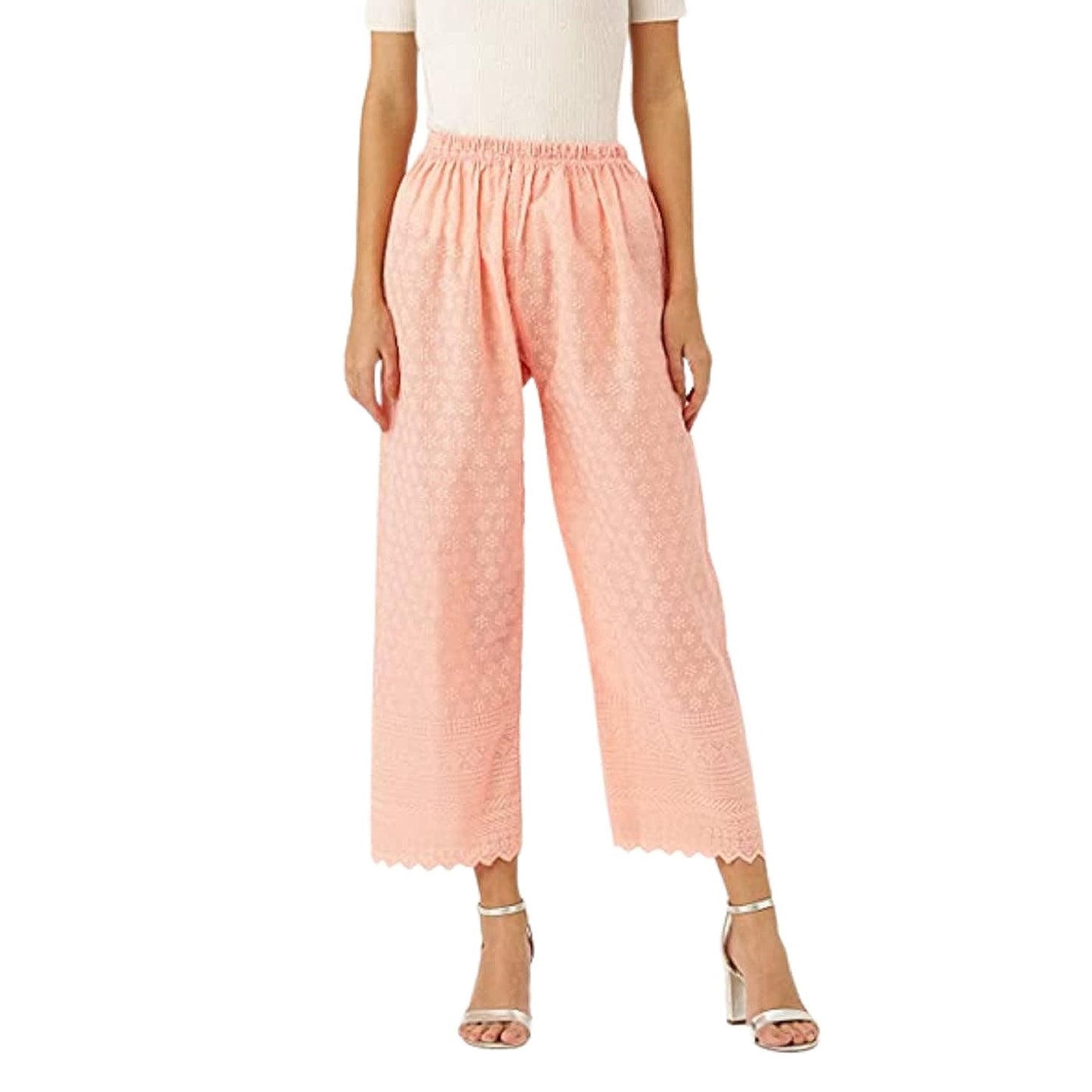 Vastraa Fusion Women's Regular Fit Cotton Chikan Palazzo