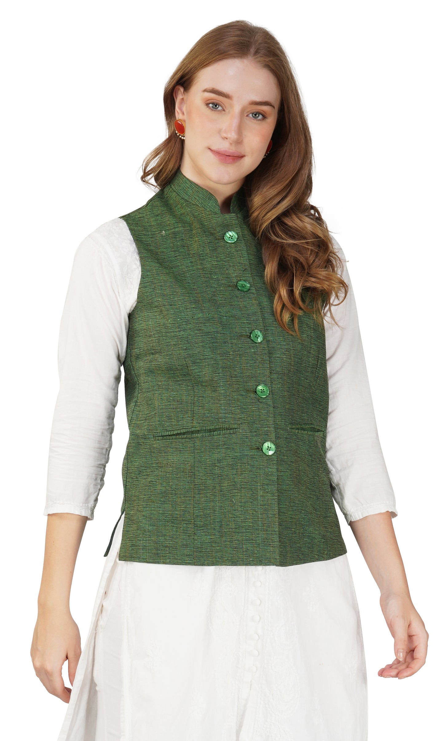Vastraa Fusion Ladies Modi Jacket / Waistcoat Cotton Silk Look in Textured Print Nehru Jacket