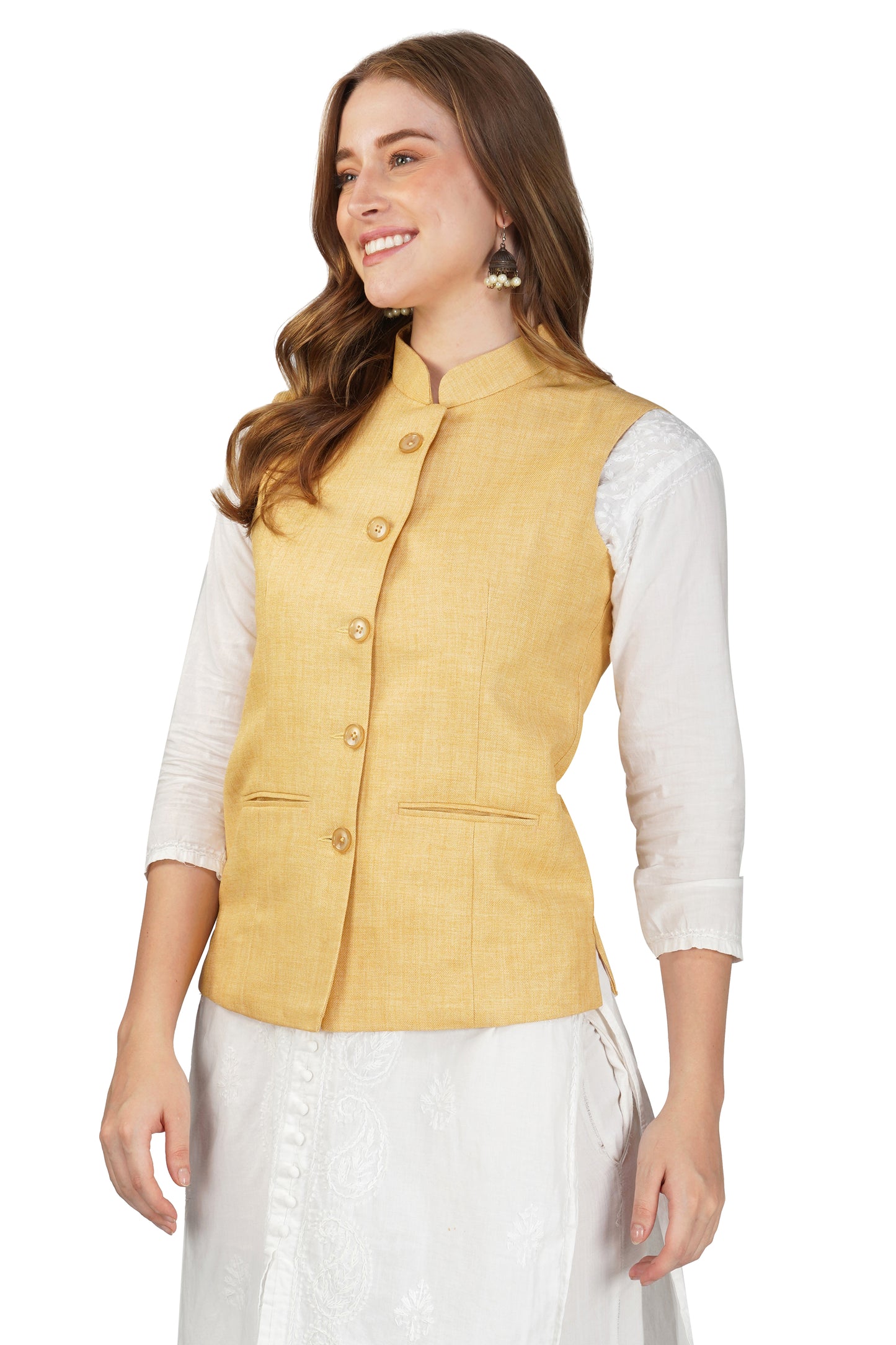 Vastraa Fusion Ladies Modi Jacket / Waistcoat - Plain Solid Colors - Cotton Mix Nehru Jacket