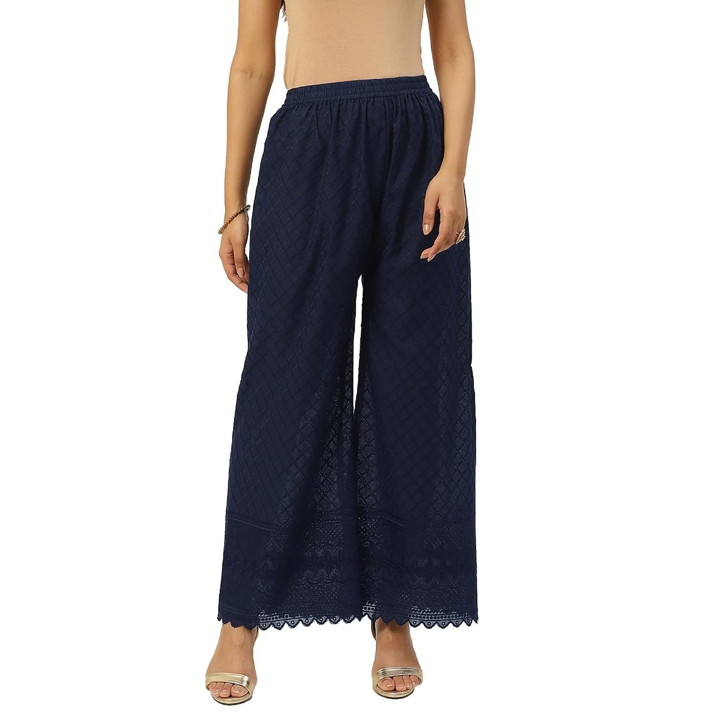 Vastraa Fusion Women's Regular Fit Cotton Chikan Palazzo