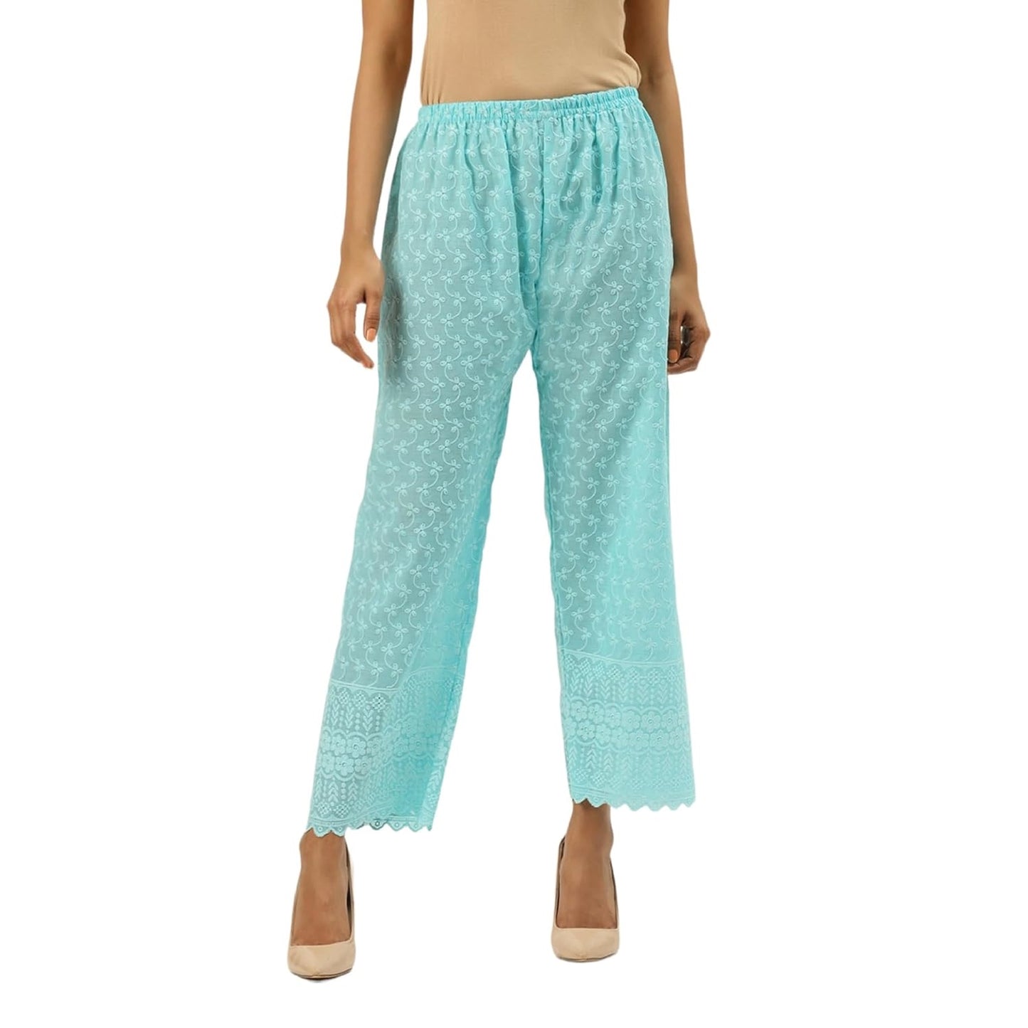 Vastraa Fusion Women's Regular Fit Cotton Chikan Palazzo