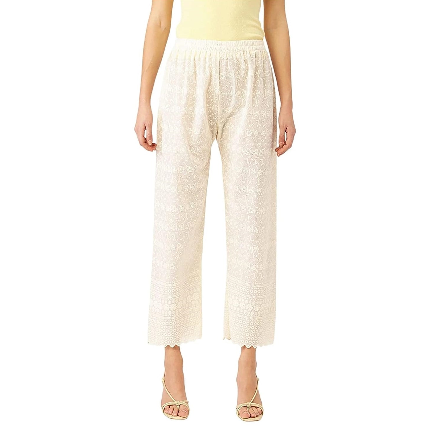Vastraa Fusion Women's Regular Fit Cotton Chikan Palazzo