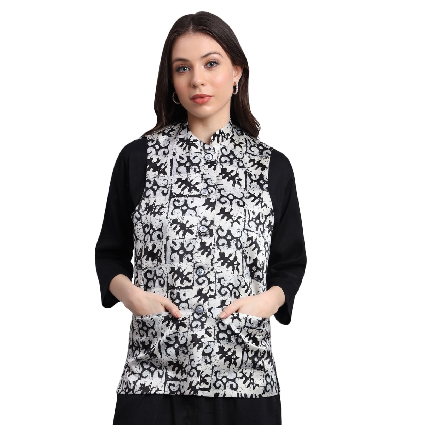 Women's Satin Printed Nehru Jacket Waistcoat