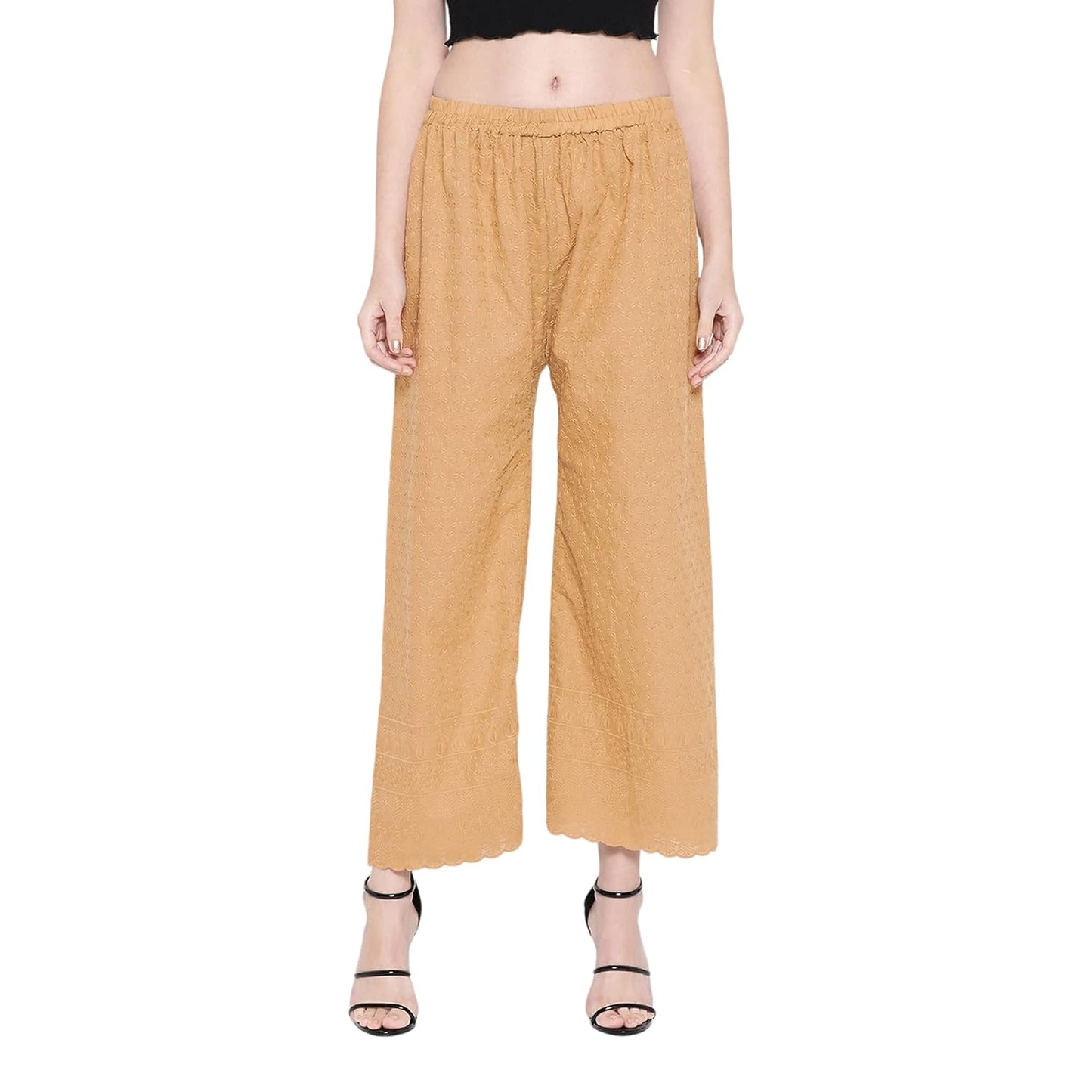 Vastraa Fusion Women's Regular Fit Cotton Chikan Palazzo