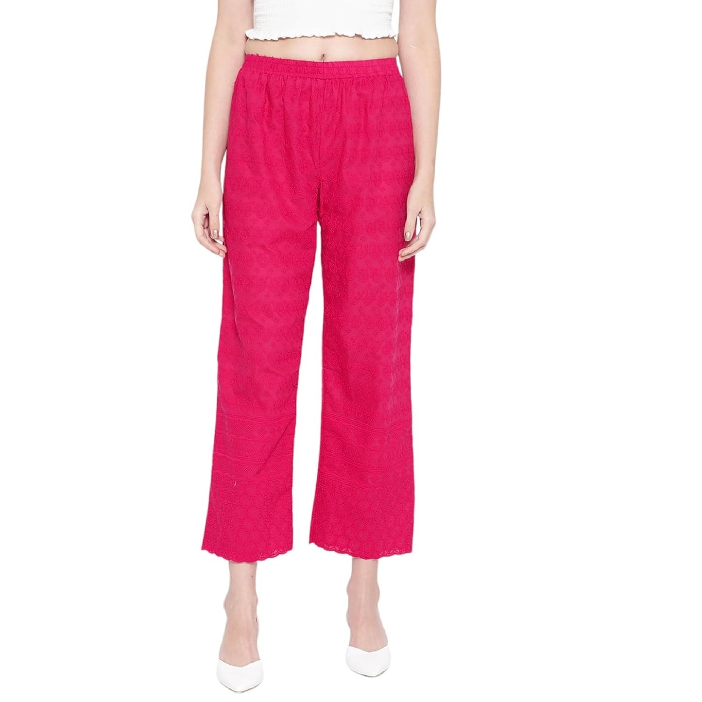 Vastraa Fusion Women's Regular Fit Cotton Chikan Palazzo