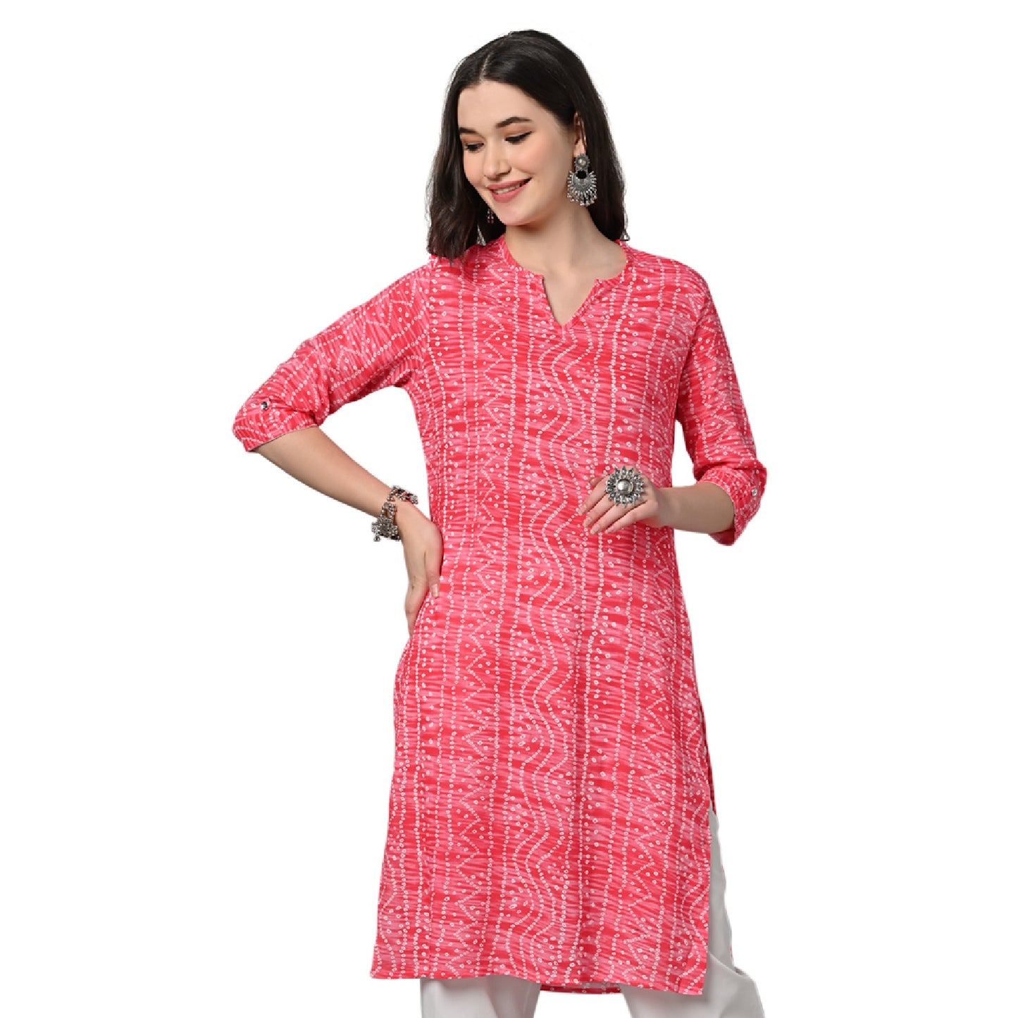 Vastraa Fusion Women's Rayon Festival and Regular Wear Bandhani Kurtis