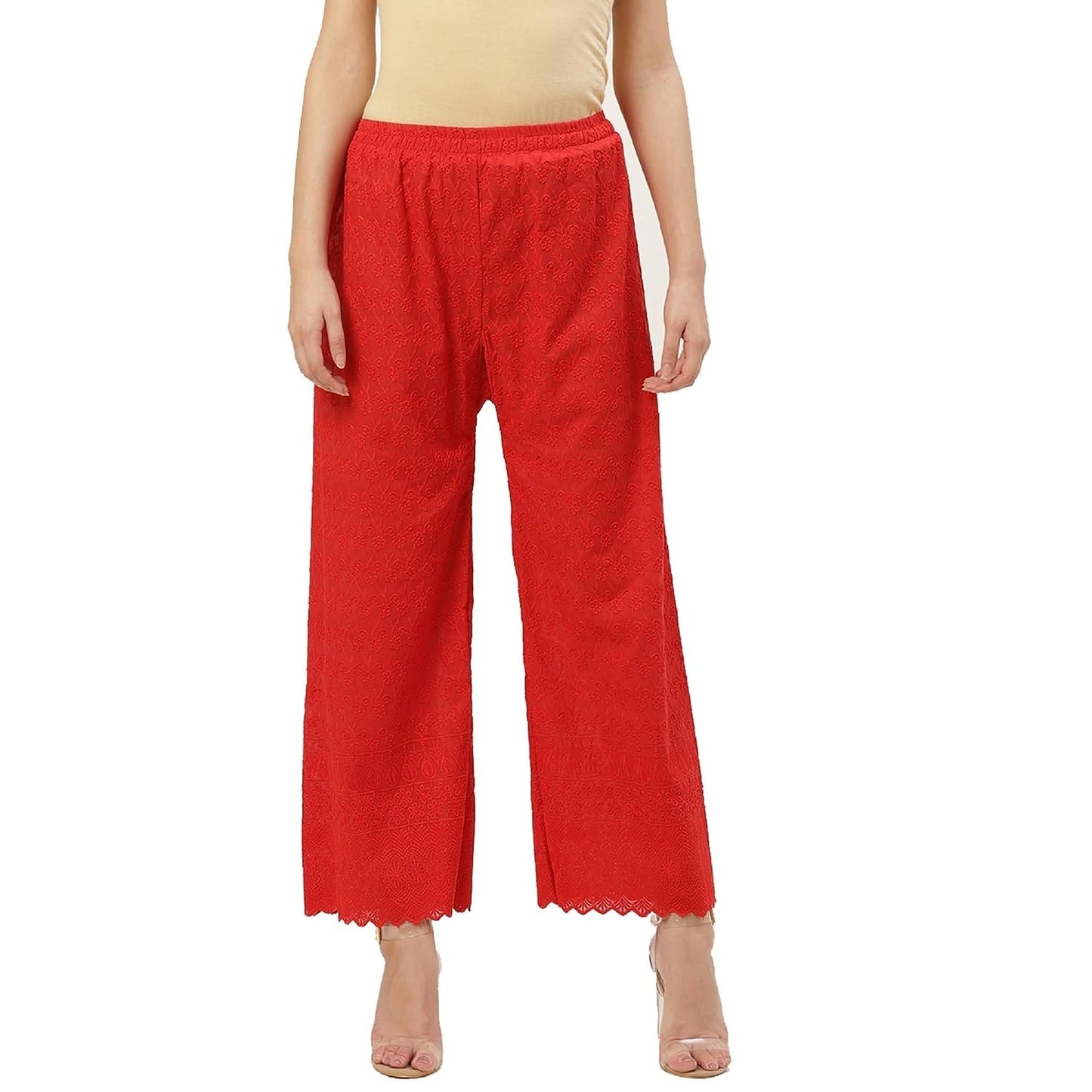 Vastraa Fusion Women's Regular Fit Cotton Chikan Palazzo