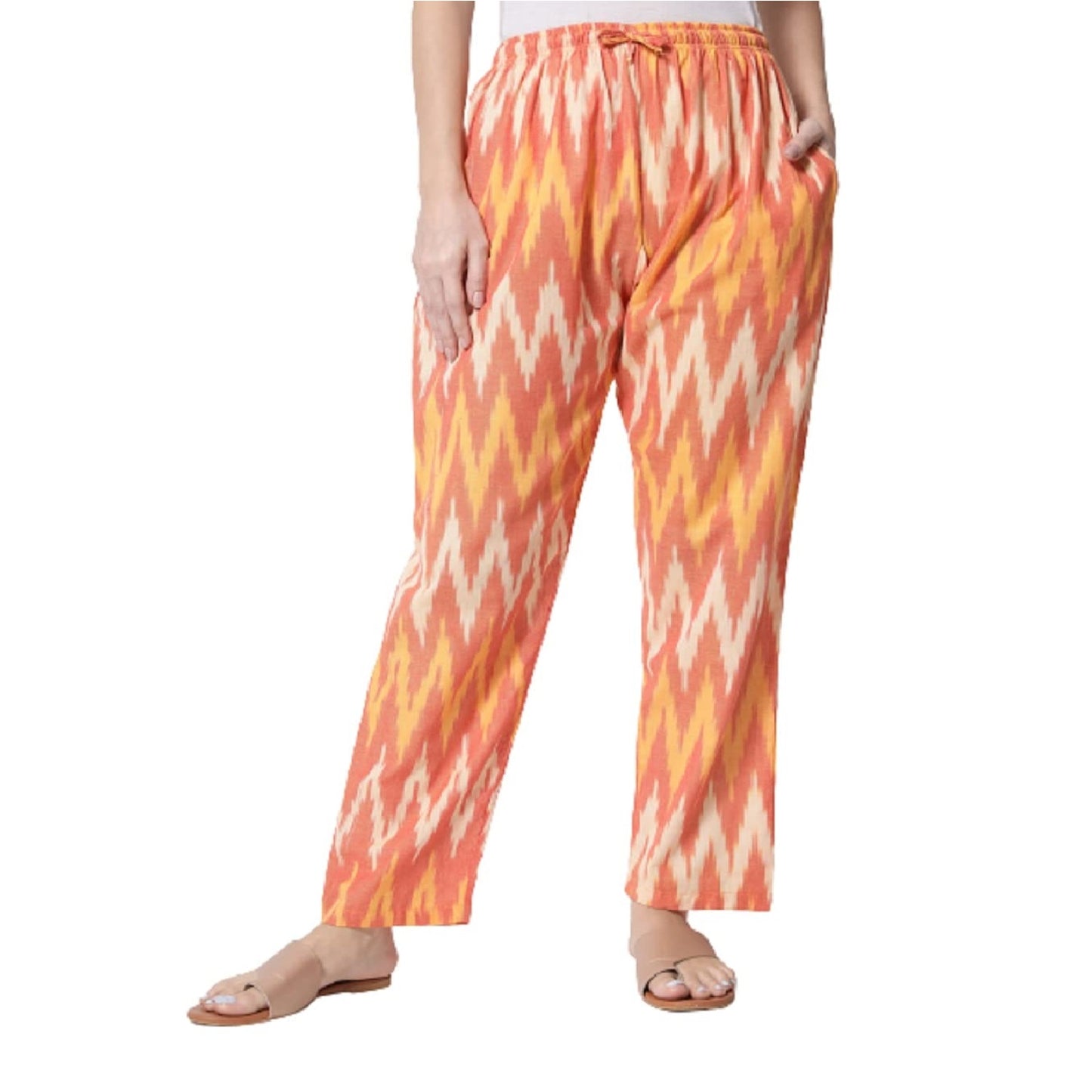 Women's Regular Fit Ikat Pattern Cotton Palazzo