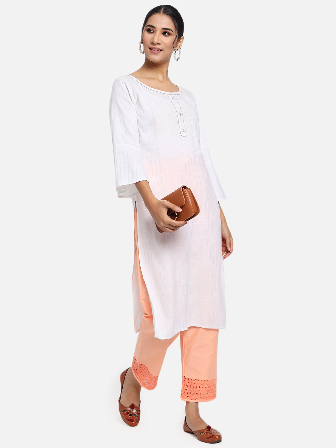 Vastraa Fusion Straight Regular Fit Stylish Solid Cotton Embroidered Lace Palazzo or Bottoms For Women's and Girls