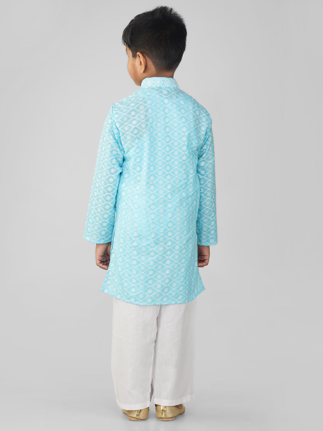 Vastraa Fusion Kid's Chikan Embroidery Kurta Pure Cotton Long Kurta