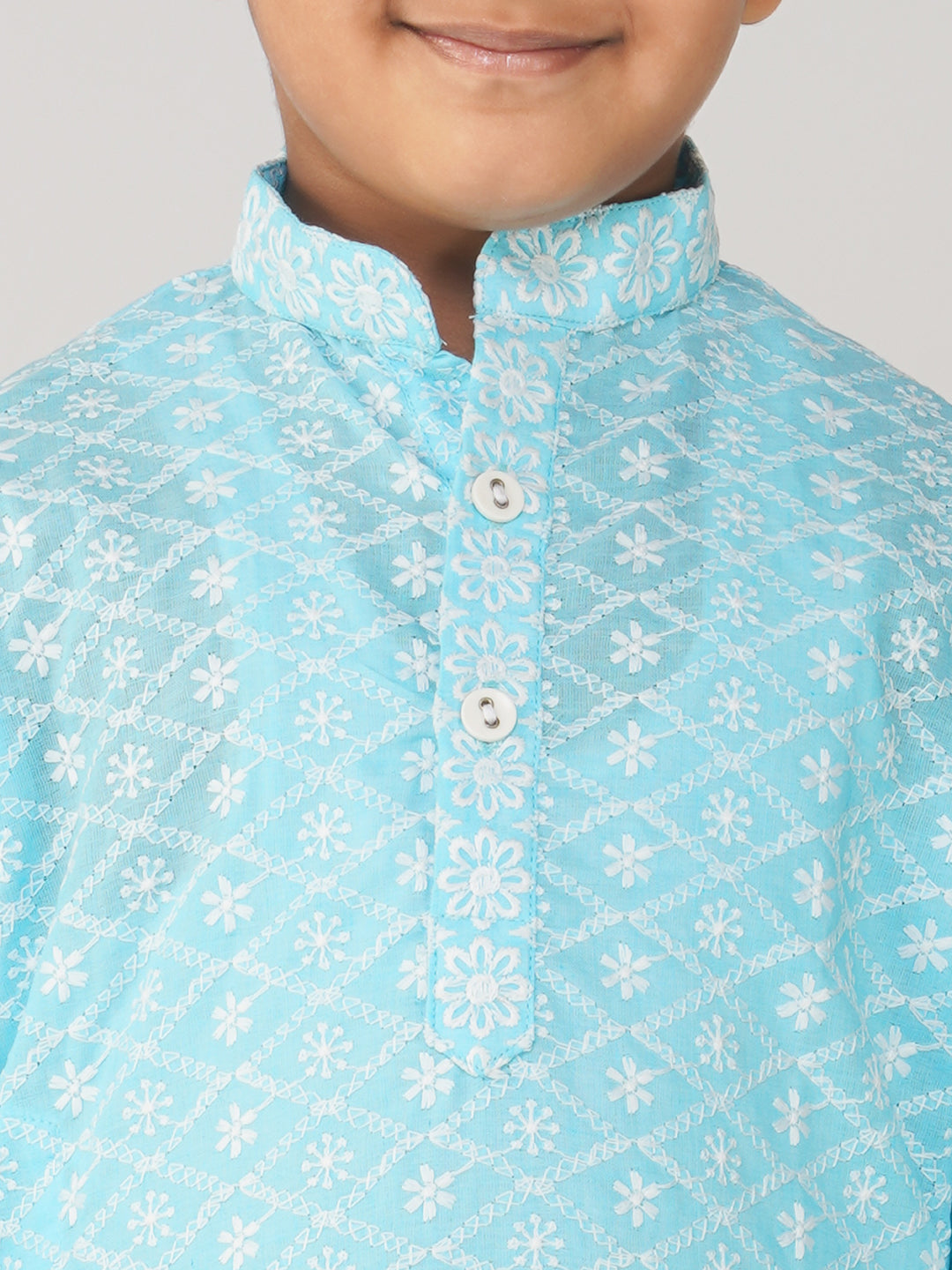 Vastraa Fusion Kid's Chikan Embroidery Kurta Pure Cotton Long Kurta