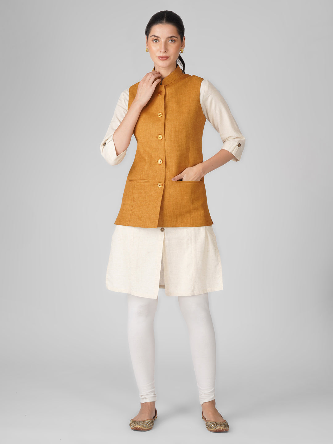 Vastraa Fusion Solid Indian Traditional Ethnic Waistcoat Festive Nehru jacket for Women