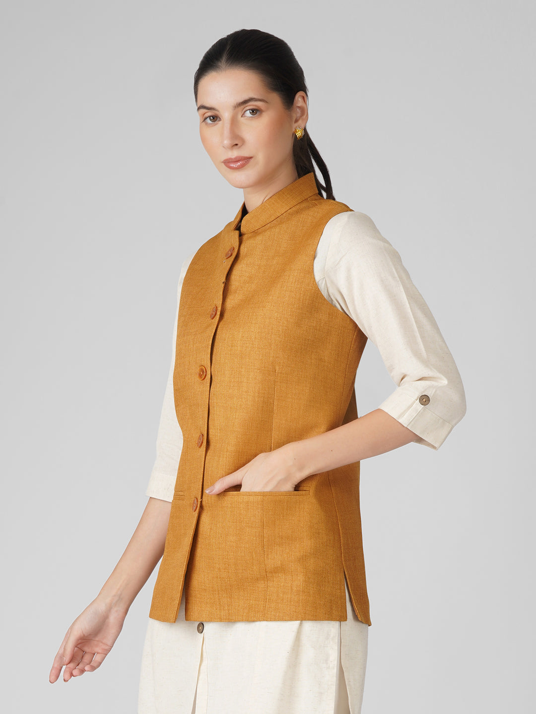 Vastraa Fusion Solid Indian Traditional Ethnic Waistcoat Festive Nehru jacket for Women
