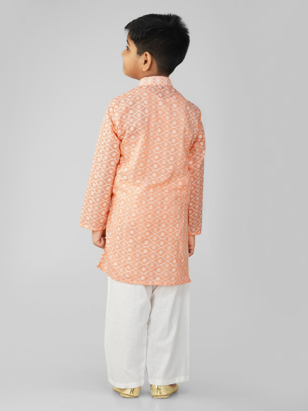 Vastraa Fusion Kid's Chikan Embroidery Kurta Pure Cotton Long Kurta