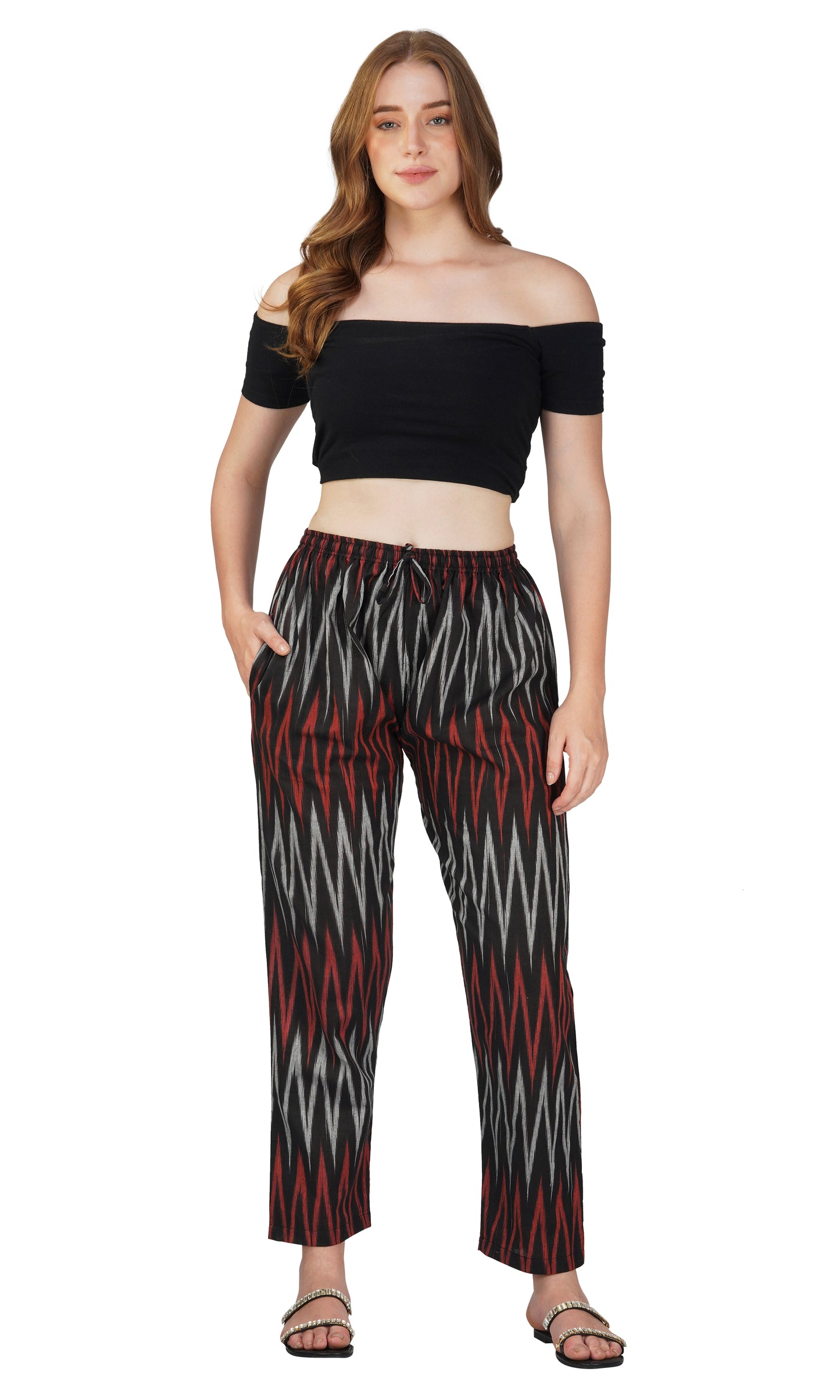 Women's Regular Fit Ikat Pattern Cotton Palazzo