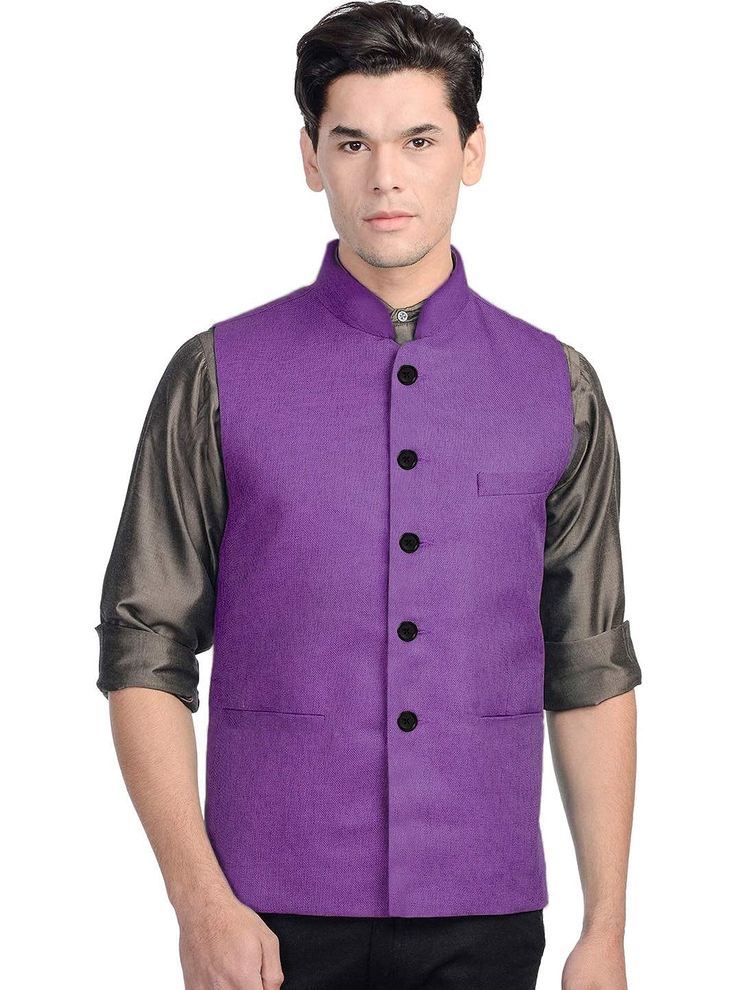 Vastraa Fusion Men's Indian Traditional Cotton Solid Nehru Jacket/Waistcoat