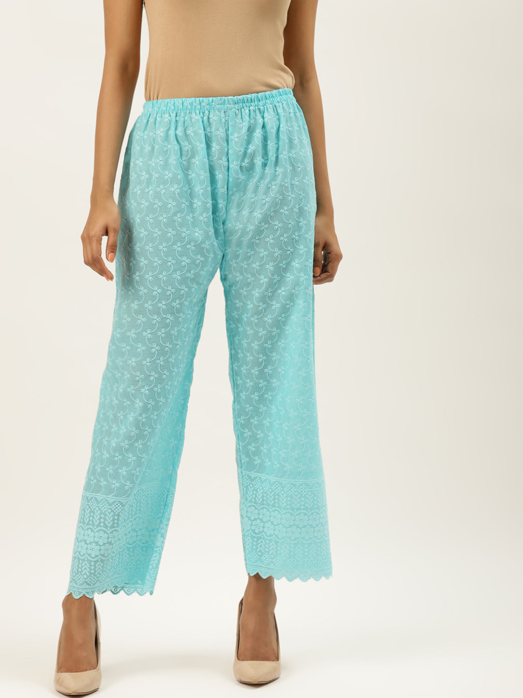 Vastraa Fusion Women's Regular Fit Cotton Chikan Palazzo