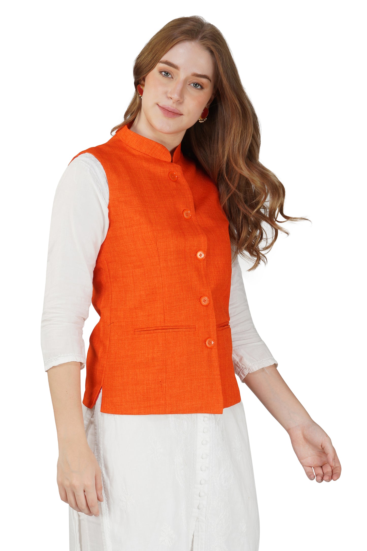 Vastraa Fusion Ladies Modi Jacket / Waistcoat - Plain Solid Colors - Cotton Mix Nehru Jacket