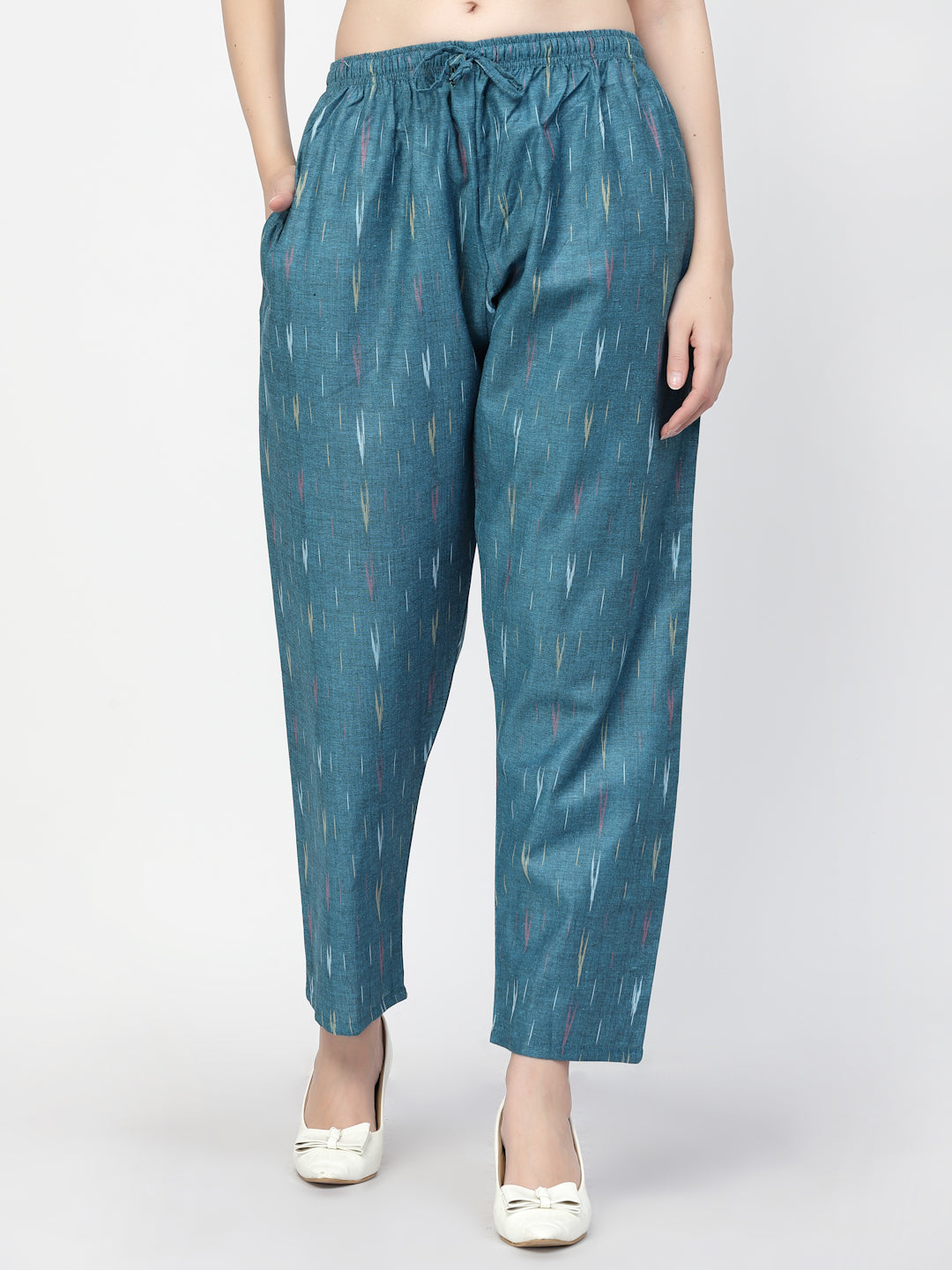 Women's Regular Fit Ikat Pattern Cotton Palazzo