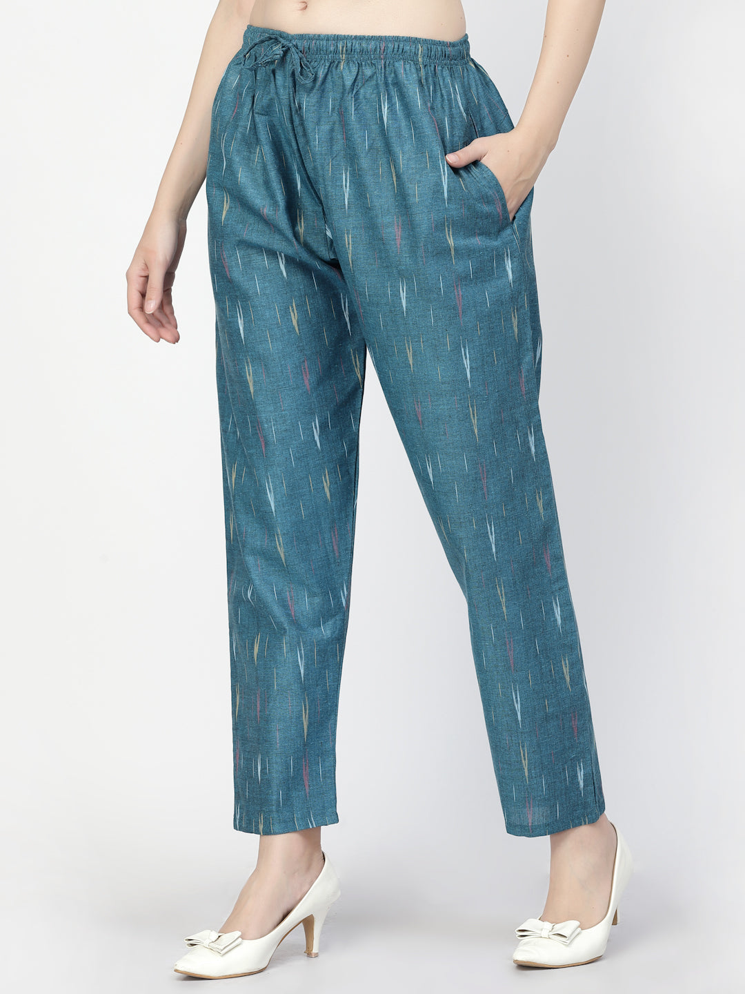 Women's Regular Fit Ikat Pattern Cotton Palazzo