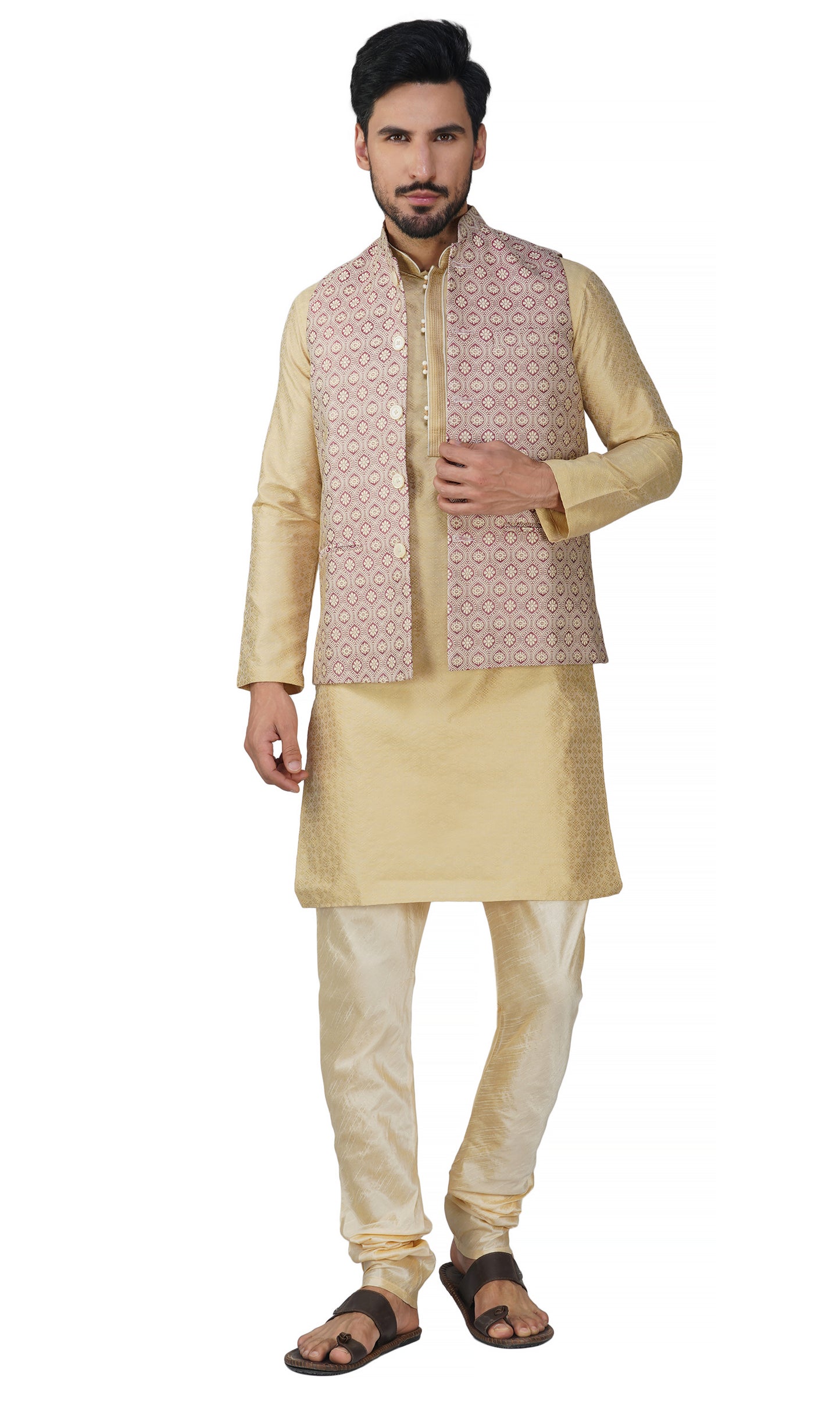 Men's Embroidery Silk Traditional Ethnic Nehru Jacket