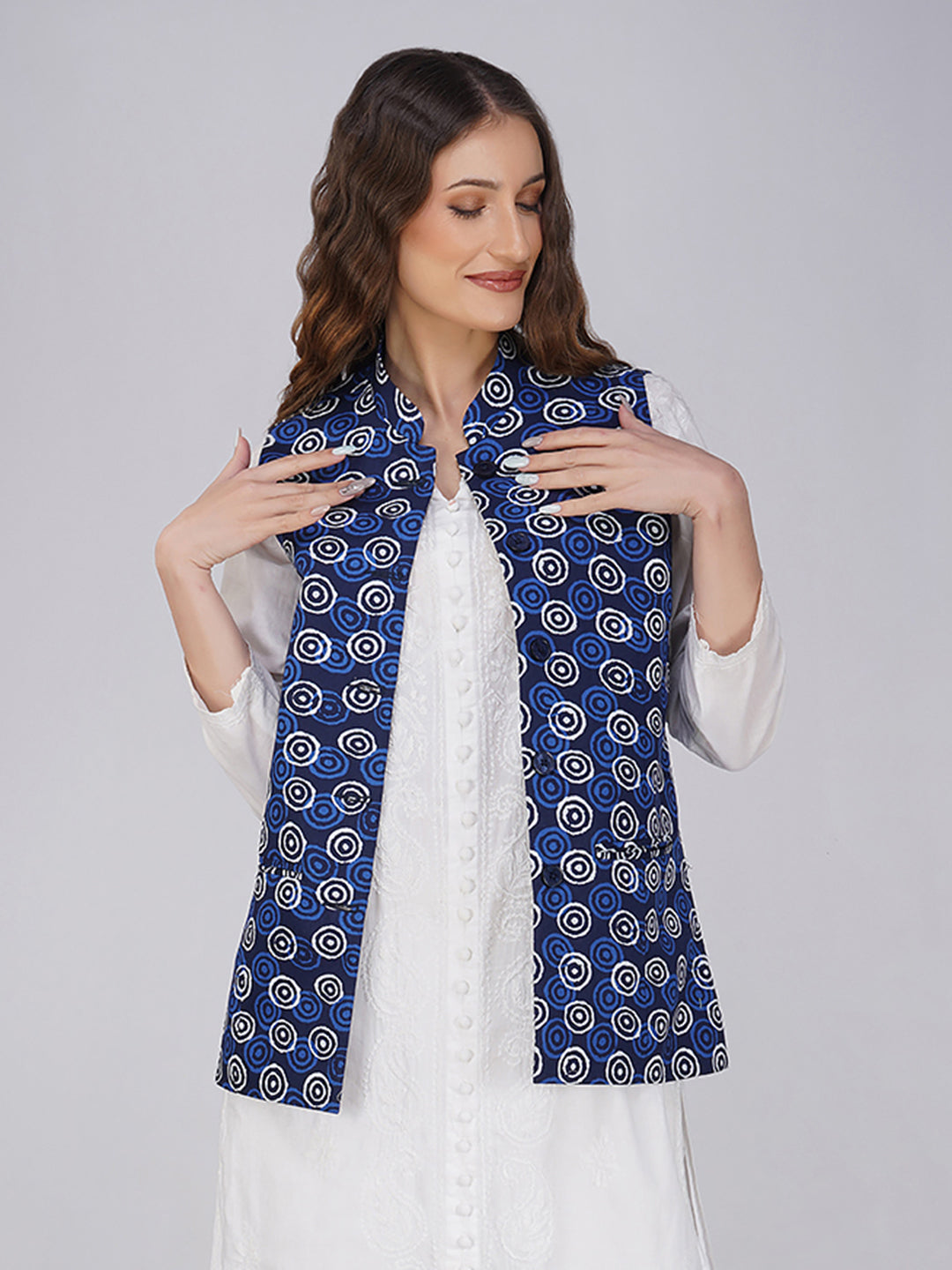 Ladies Modi Jacket / Waistcoat - Printed Look Designer Patterns - Cotton Nehru Jacket