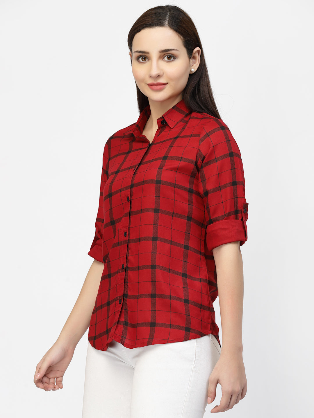 Vastraa Fusion Women's Rayon Checkered Shirt