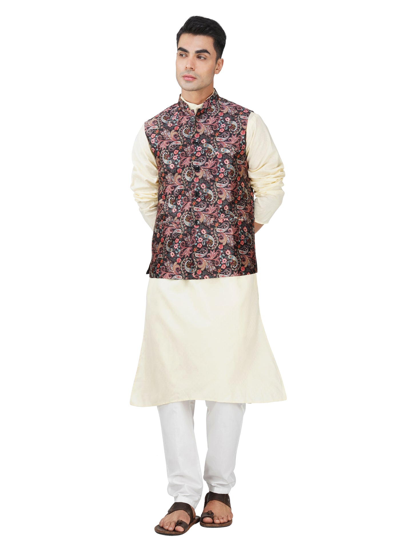 Men's Digital Printed - Mango Silk Nehru Jacket Ladies Modi Jacket / Waistcoat