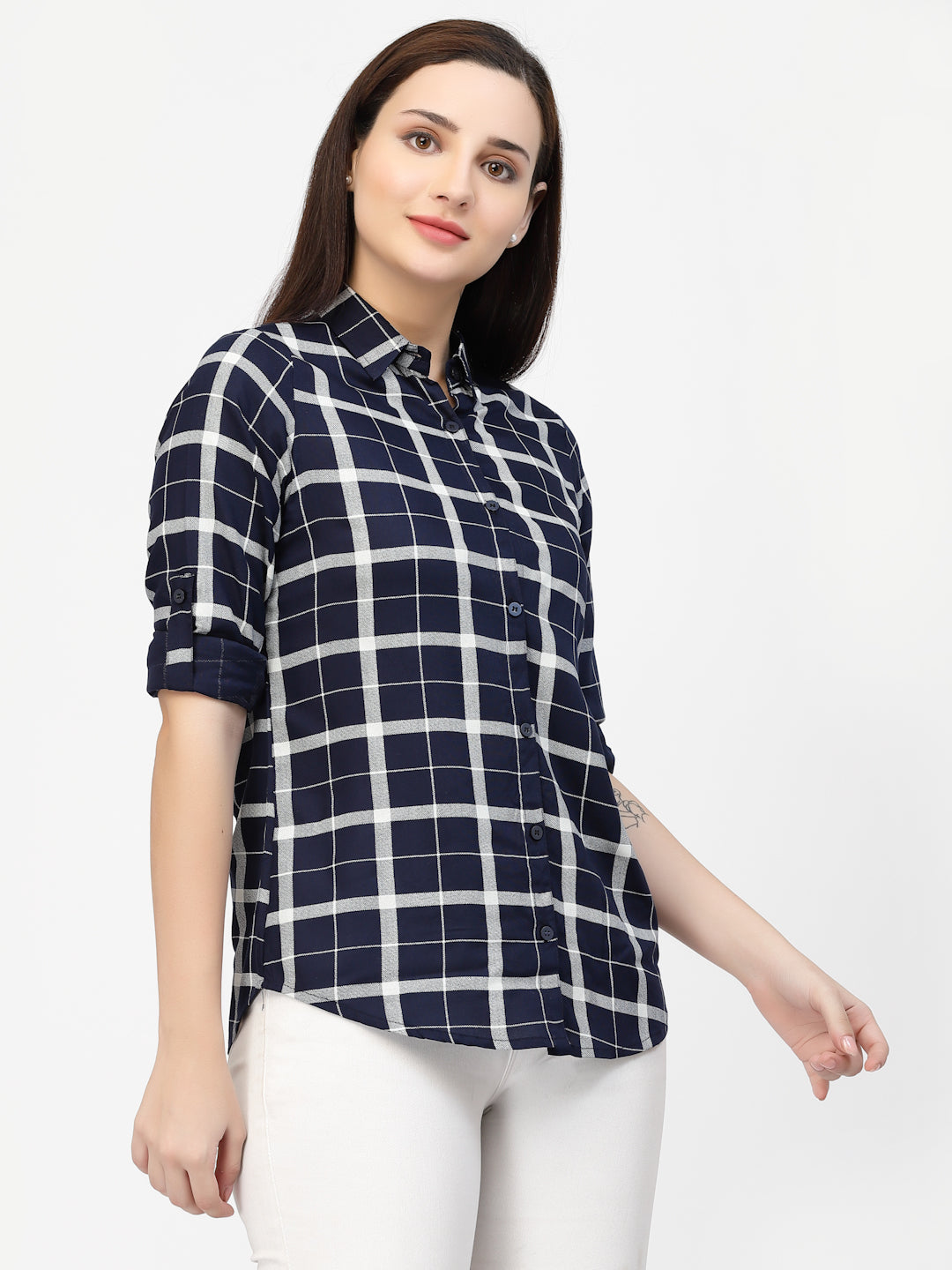 Vastraa Fusion Women's Rayon Checkered Shirt