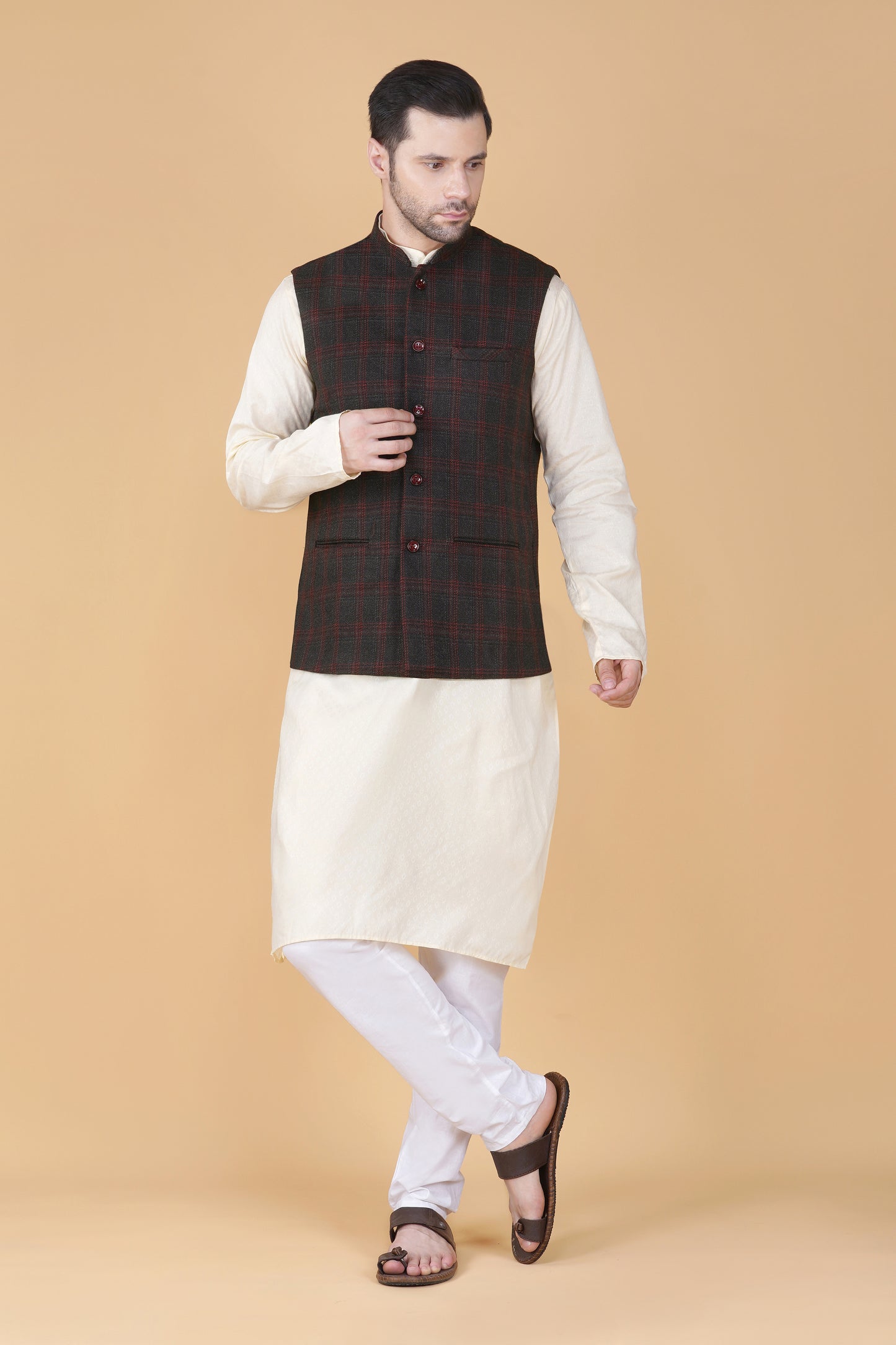 Vastraa Fusion Men's Traditional Woolen Nehru Jacket Modi Waistcoat