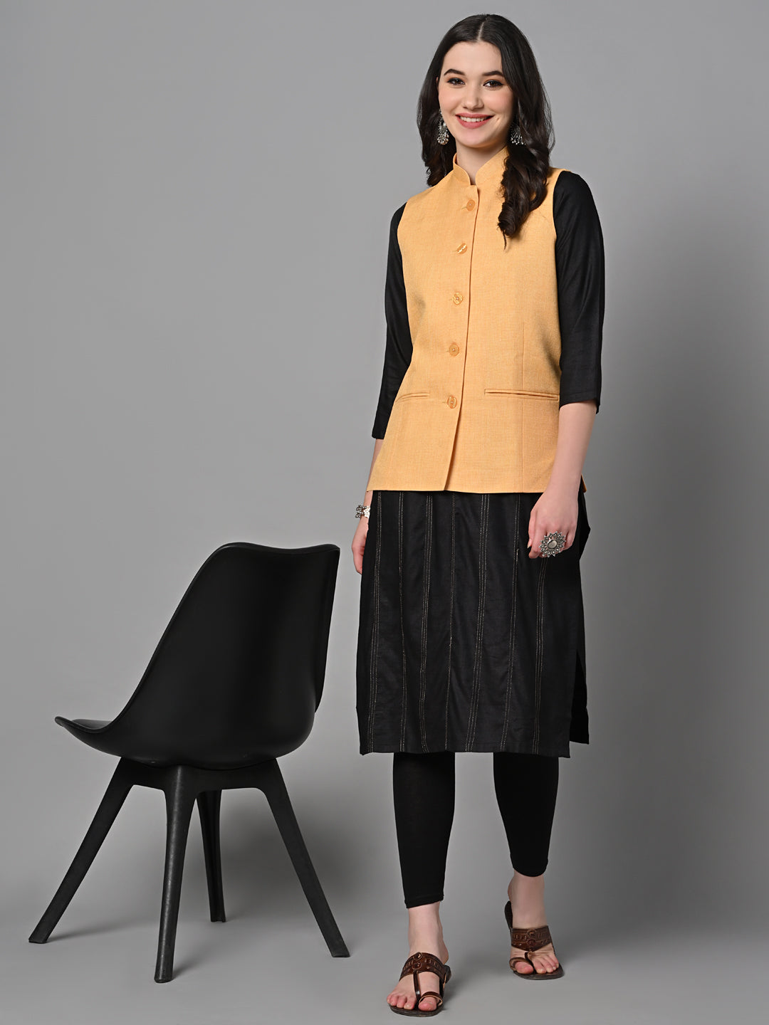 Vastraa Fusion Solid Indian Traditional Ethnic Waistcoat Festive Cotton Nehru Jacket for Women