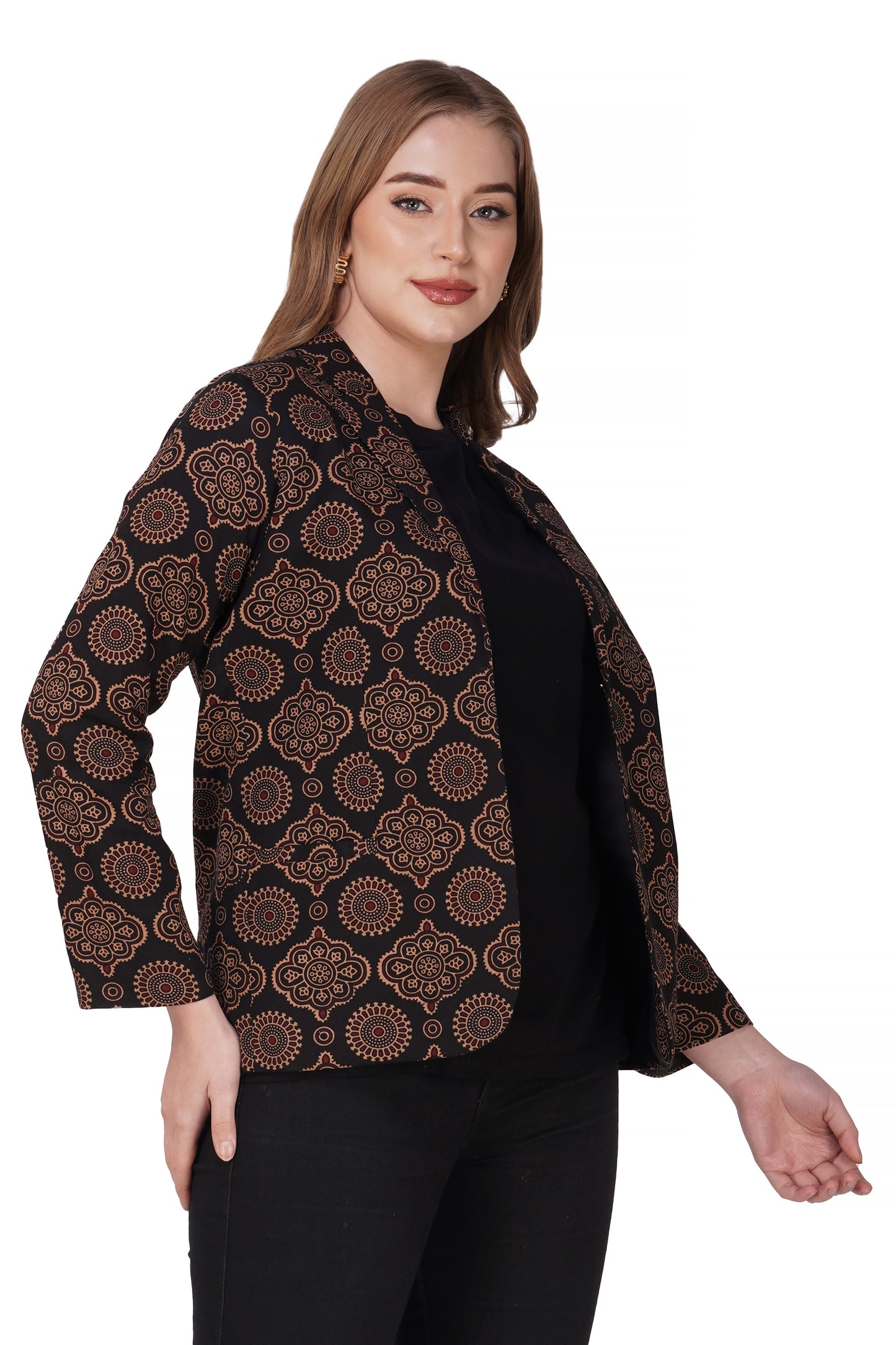Vastraa Fusion Ladies Block Printed Single Breasted Blazer Pockets Regular Fit Stylish Blazer for Women