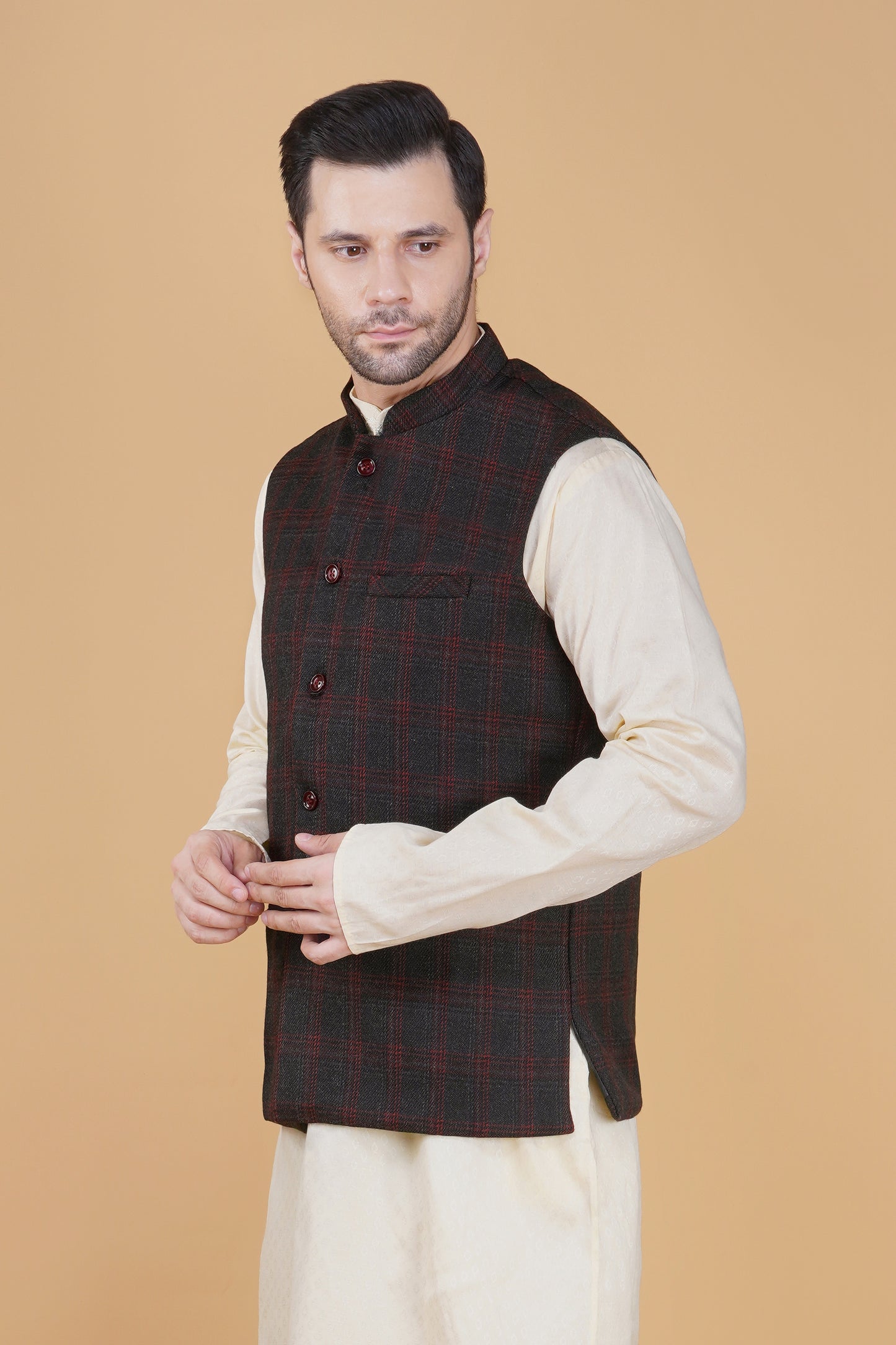 Vastraa Fusion Men's Traditional Woolen Nehru Jacket Modi Waistcoat