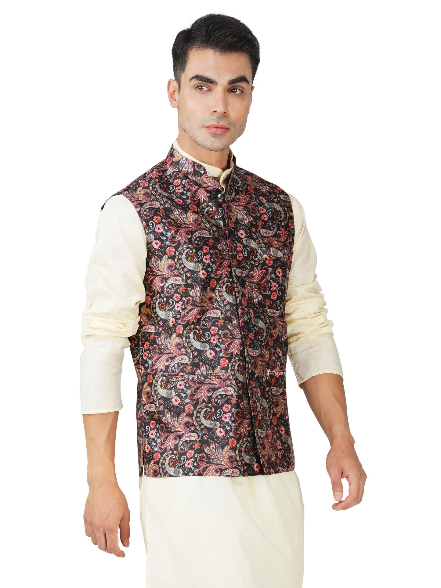 Men's Digital Printed - Mango Silk Nehru Jacket Ladies Modi Jacket / Waistcoat