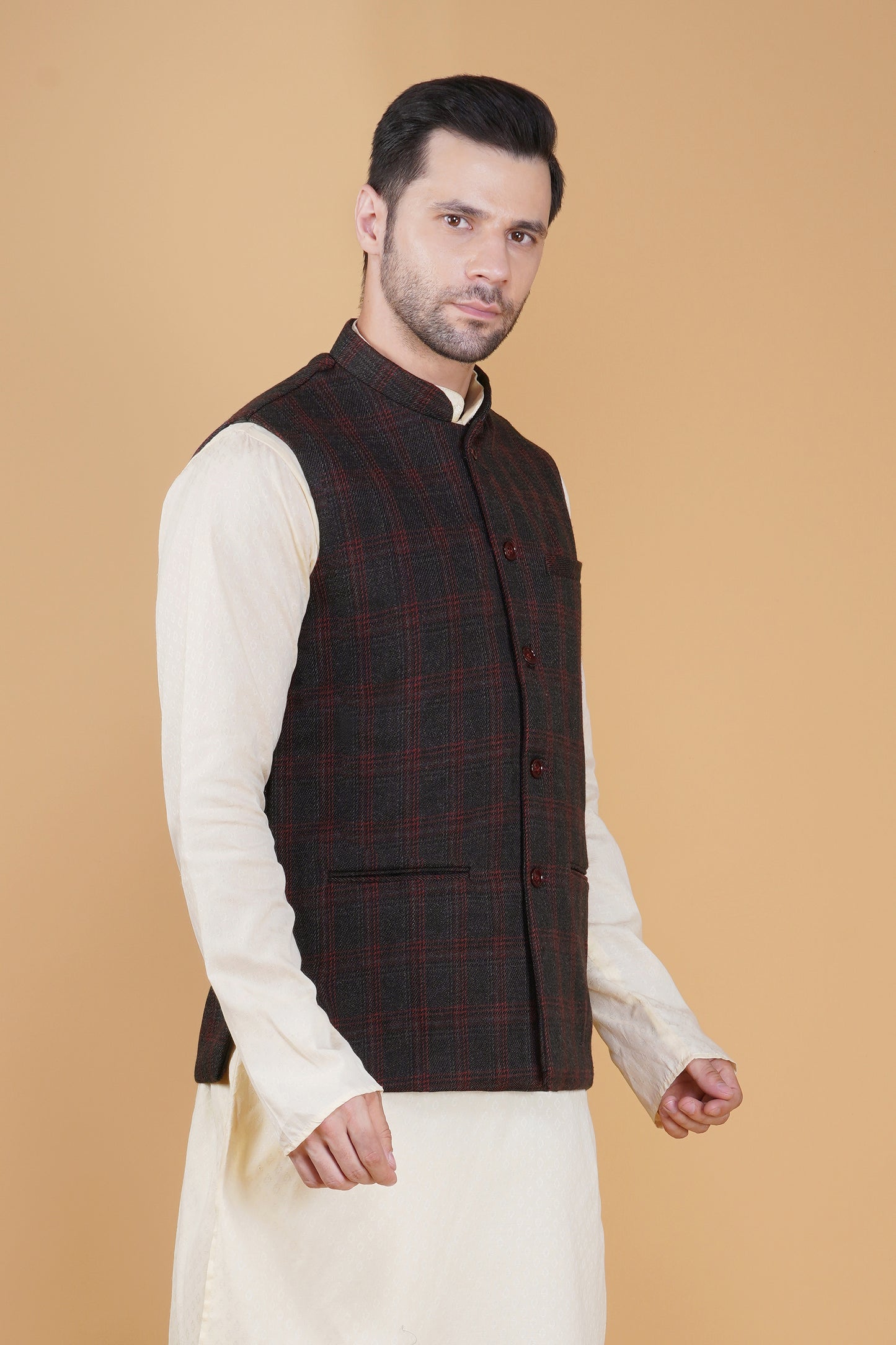 Vastraa Fusion Men's Traditional Woolen Nehru Jacket Modi Waistcoat