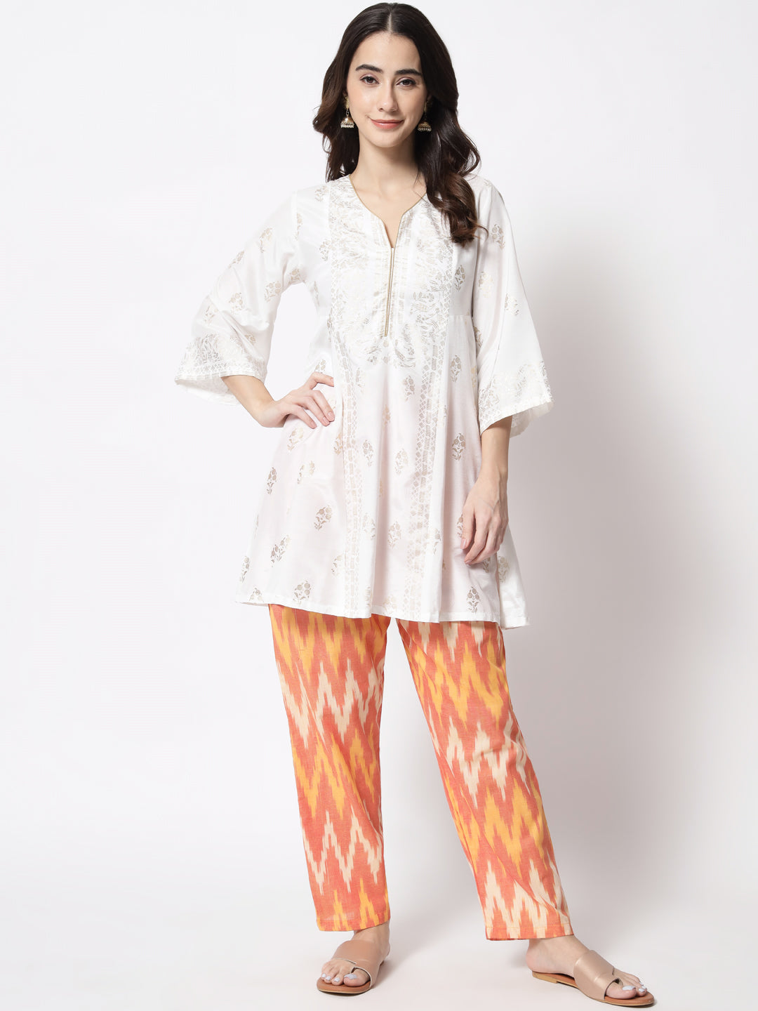 Women's Regular Fit Ikat Pattern Cotton Palazzo