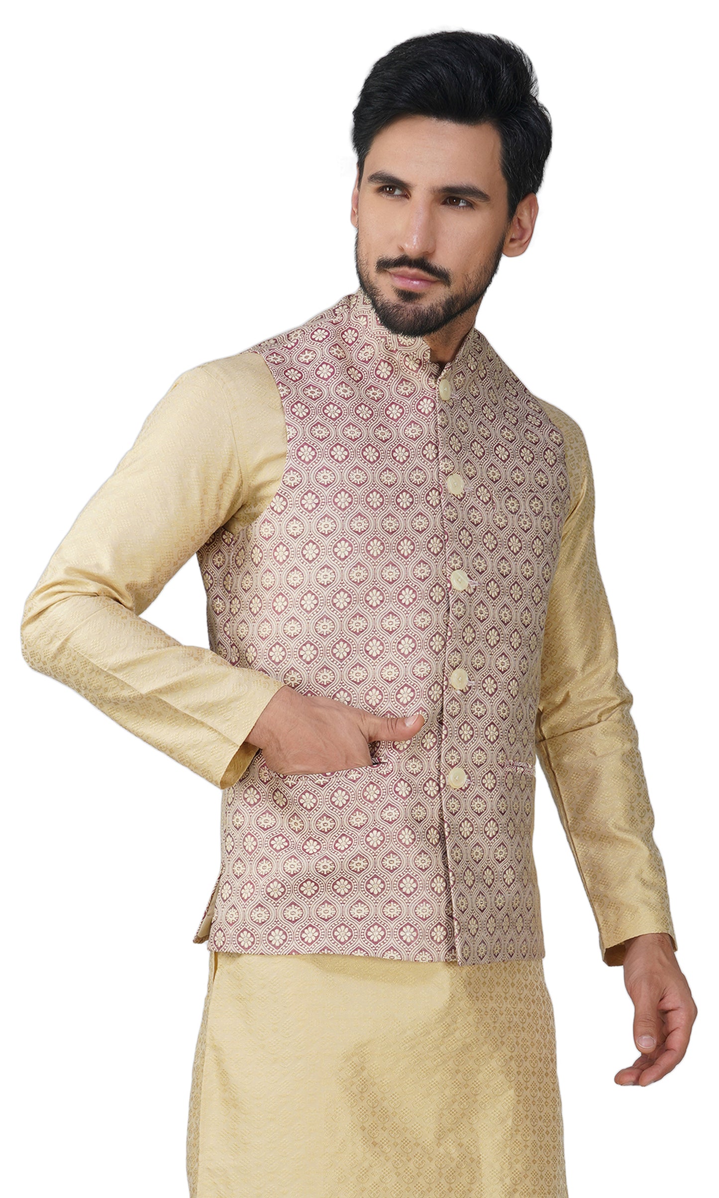 Men's Embroidery Silk Traditional Ethnic Nehru Jacket