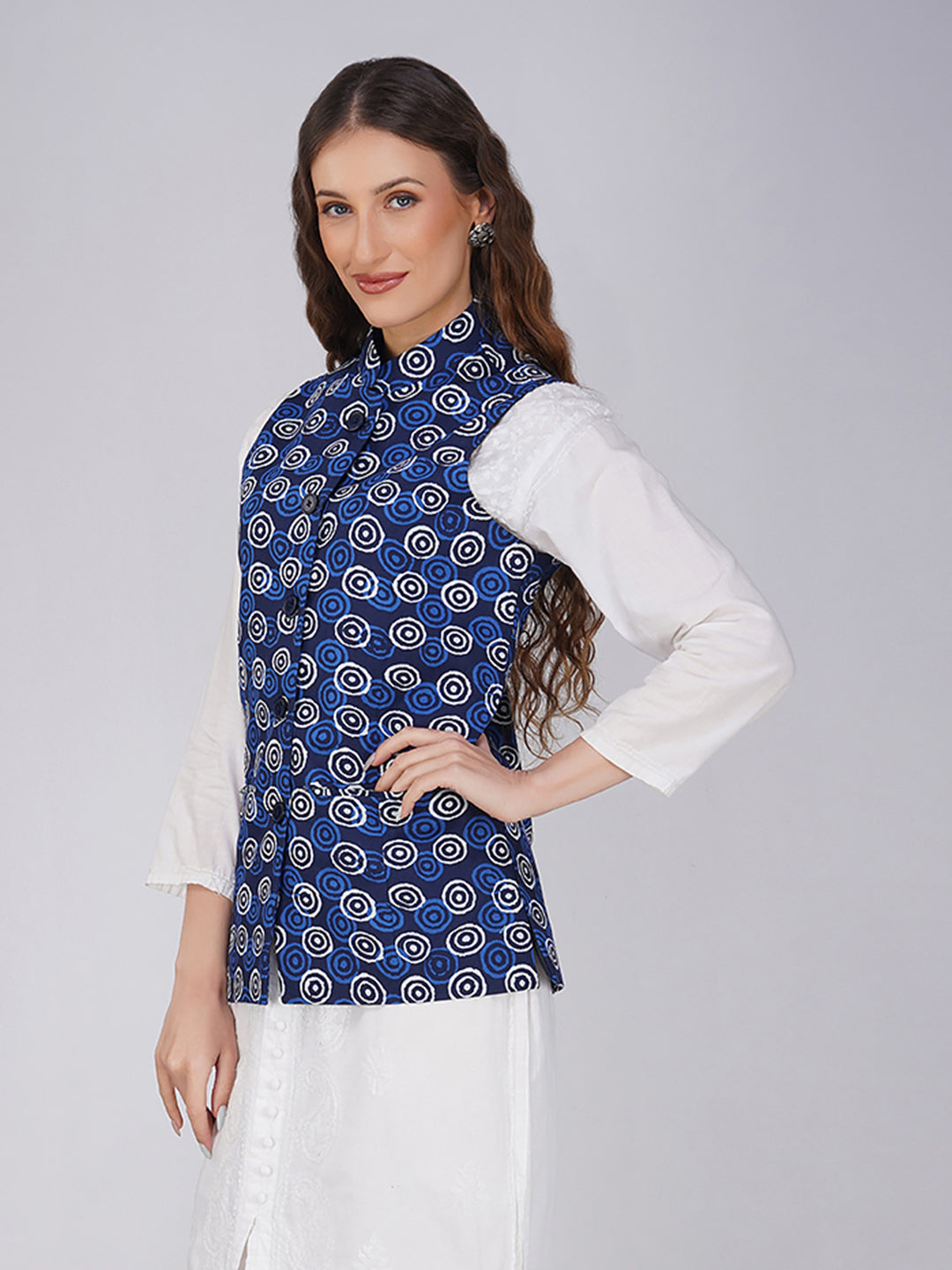 Ladies Modi Jacket / Waistcoat - Printed Look Designer Patterns - Cotton Nehru Jacket