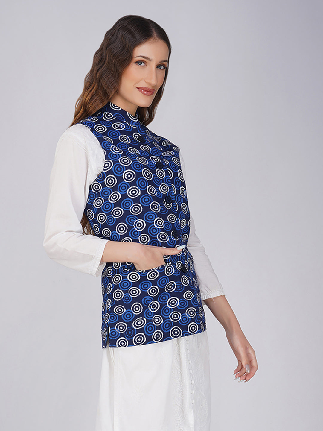 Ladies Modi Jacket / Waistcoat - Printed Look Designer Patterns - Cotton Nehru Jacket