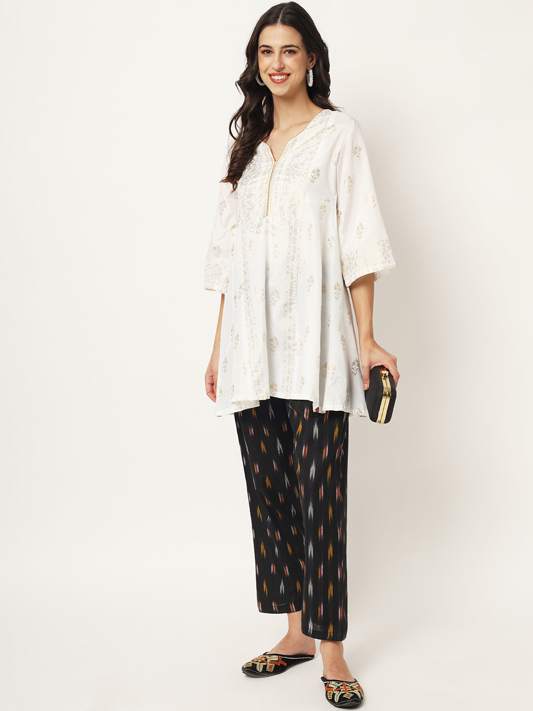 Women's Regular Fit Ikat Pattern Cotton Palazzo