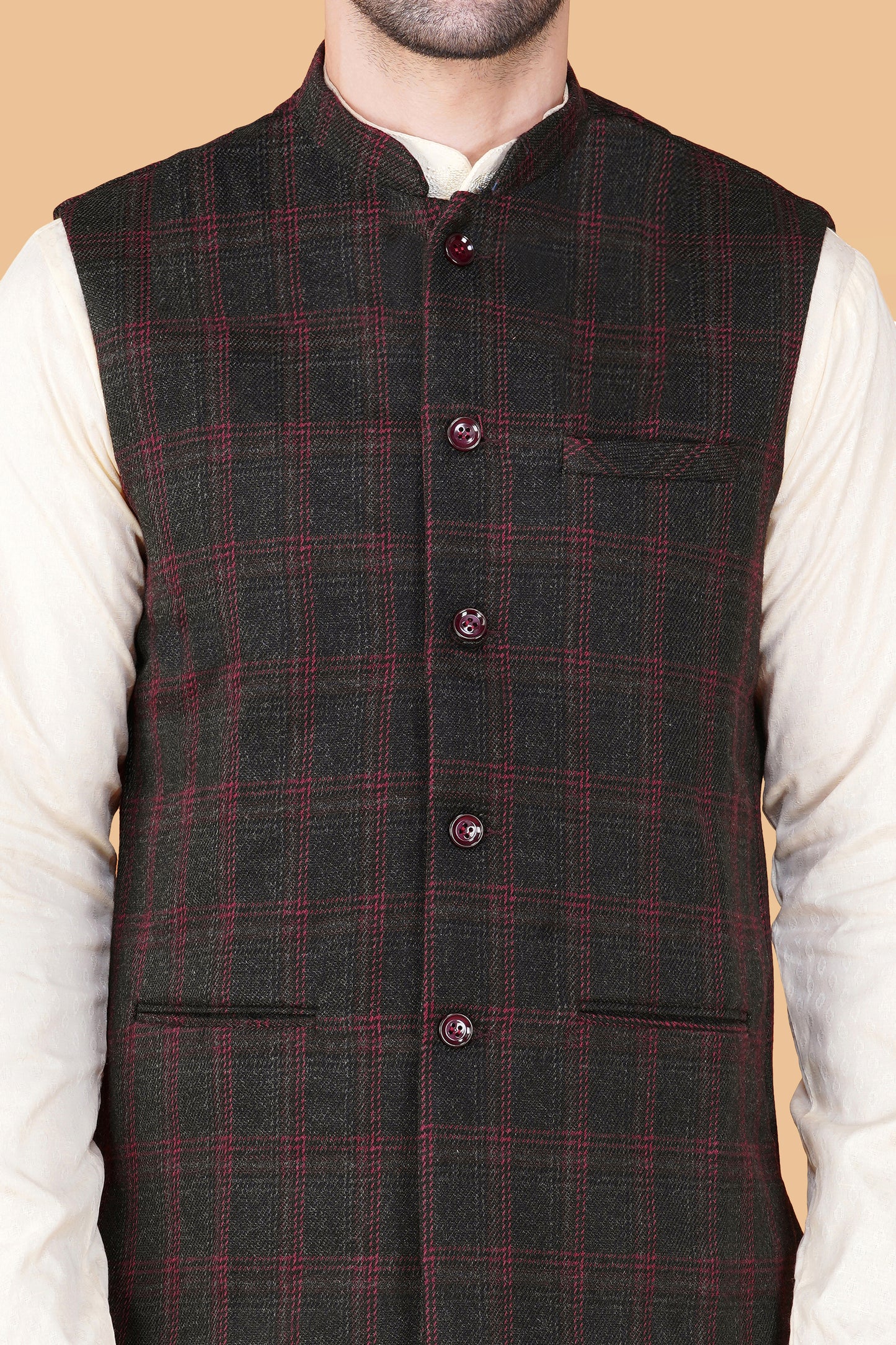 Vastraa Fusion Men's Traditional Woolen Nehru Jacket Modi Waistcoat