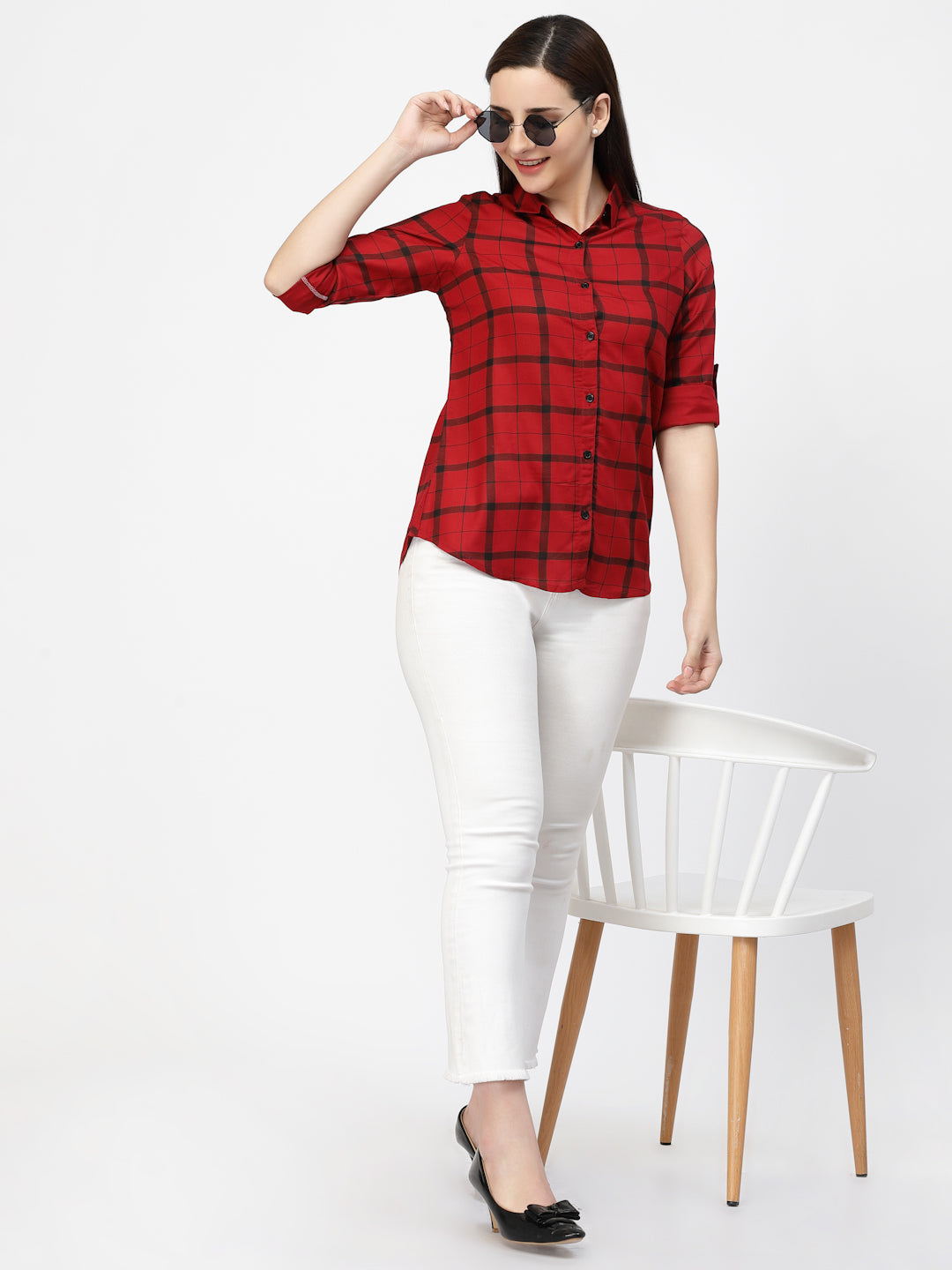 Vastraa Fusion Women's Rayon Checkered Shirt