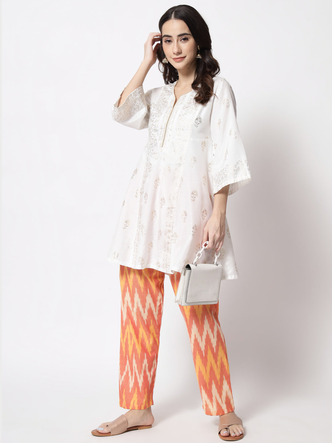 Women's Regular Fit Ikat Pattern Cotton Palazzo