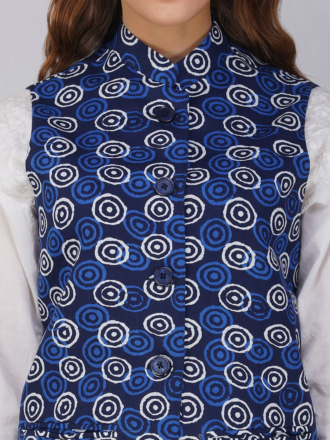 Ladies Modi Jacket / Waistcoat - Printed Look Designer Patterns - Cotton Nehru Jacket