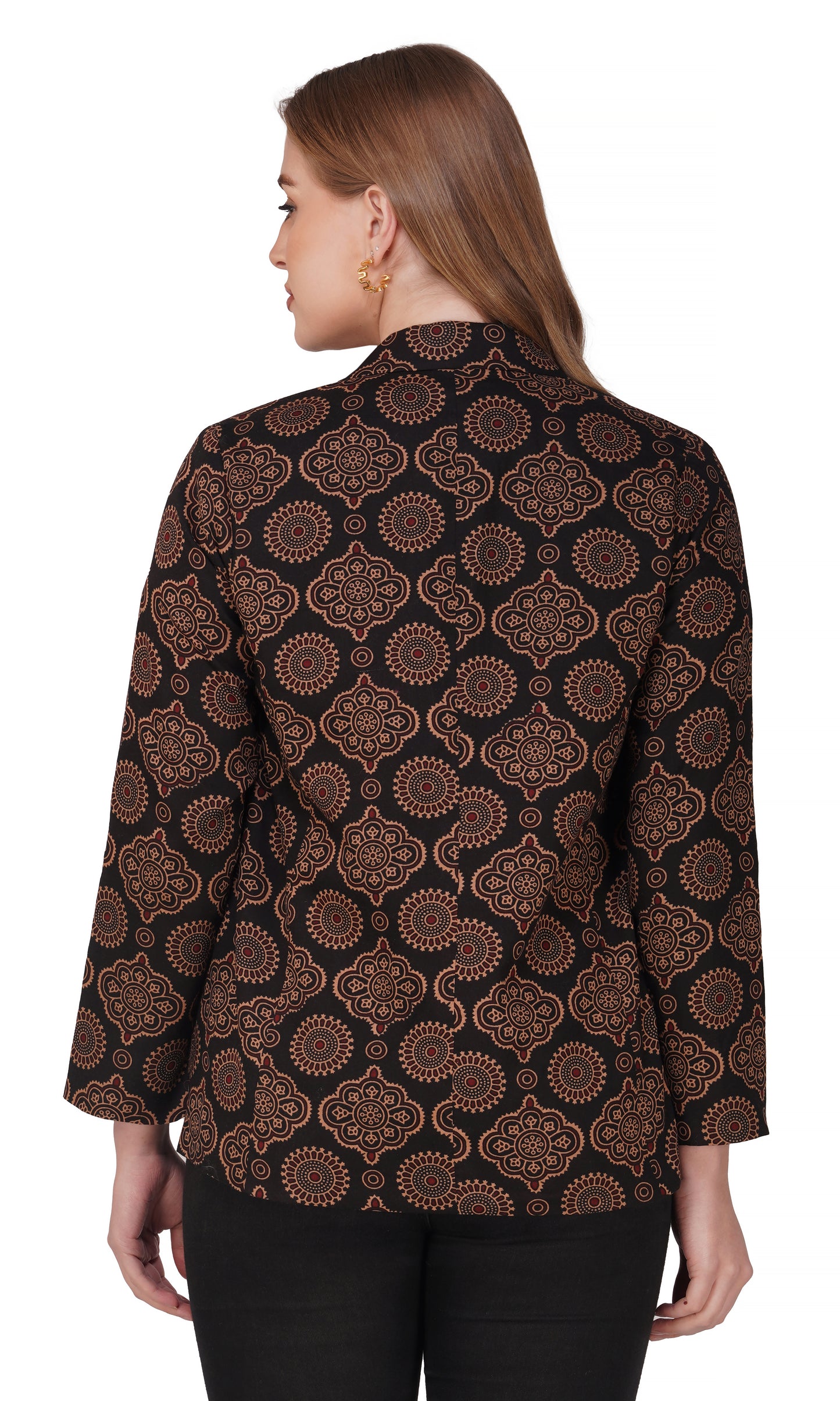 Vastraa Fusion Ladies Block Printed Single Breasted Blazer Pockets Regular Fit Stylish Blazer for Women