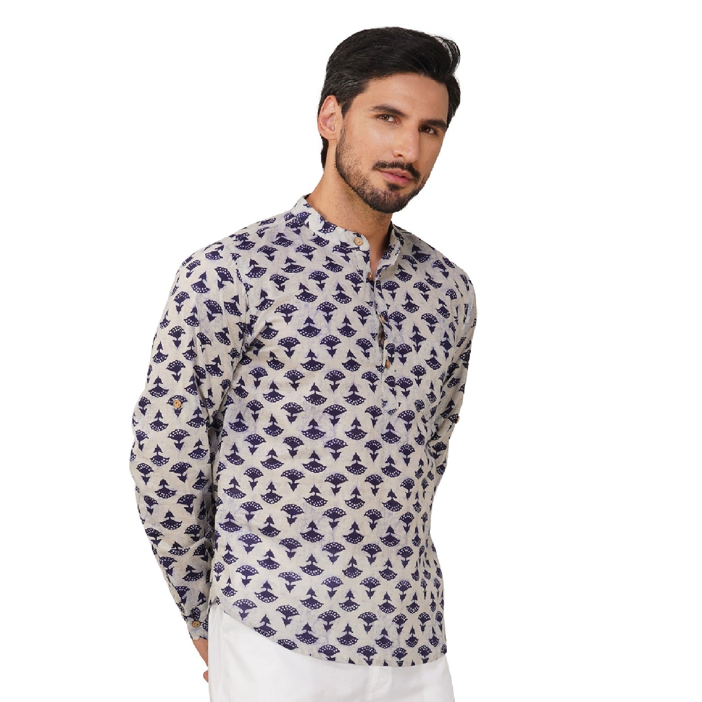 Vastraa Fusion Short Kurta For Men Printed Pattern Look In Short Kurta