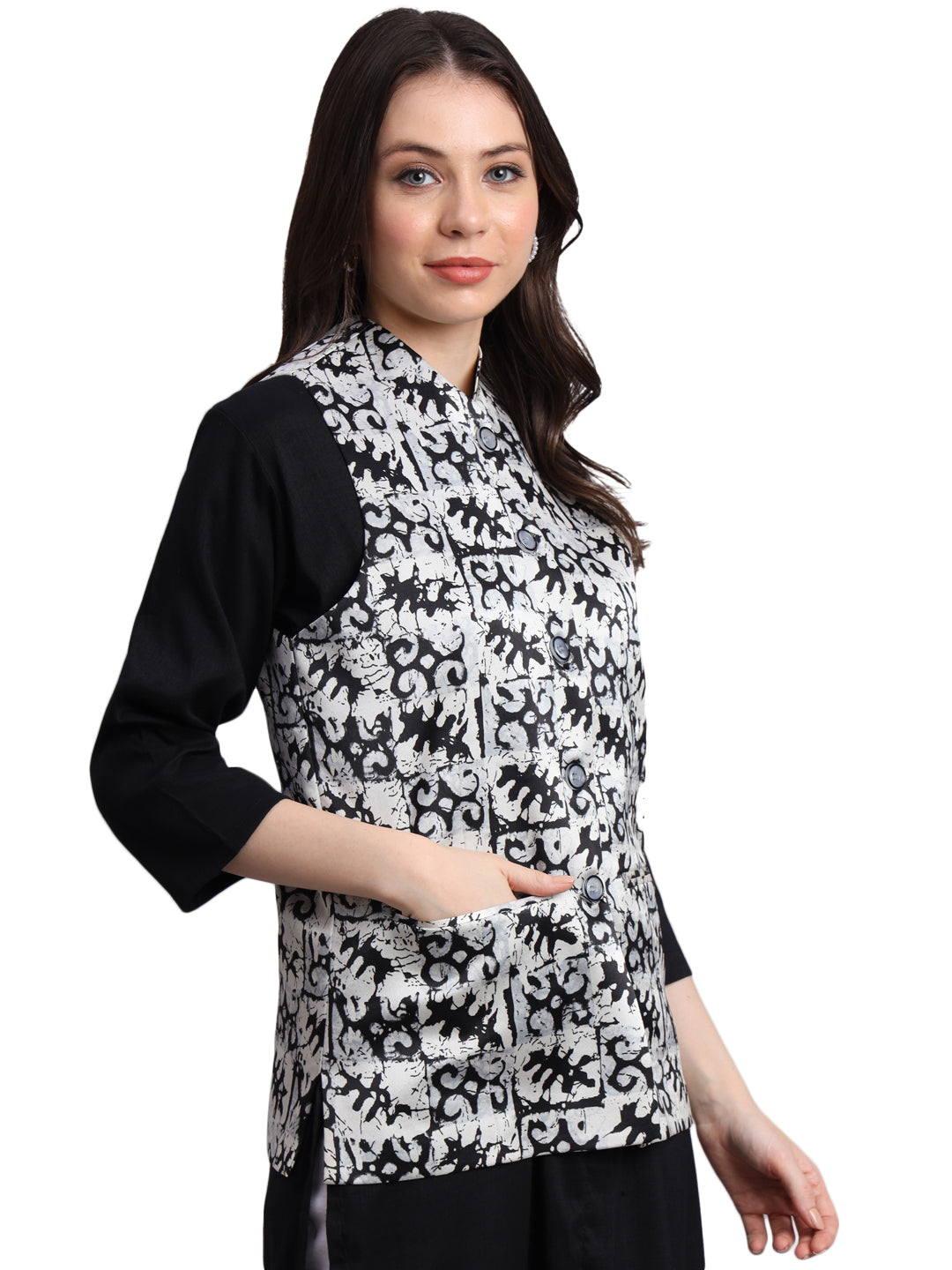 Women's Satin Printed Nehru Jacket Waistcoat