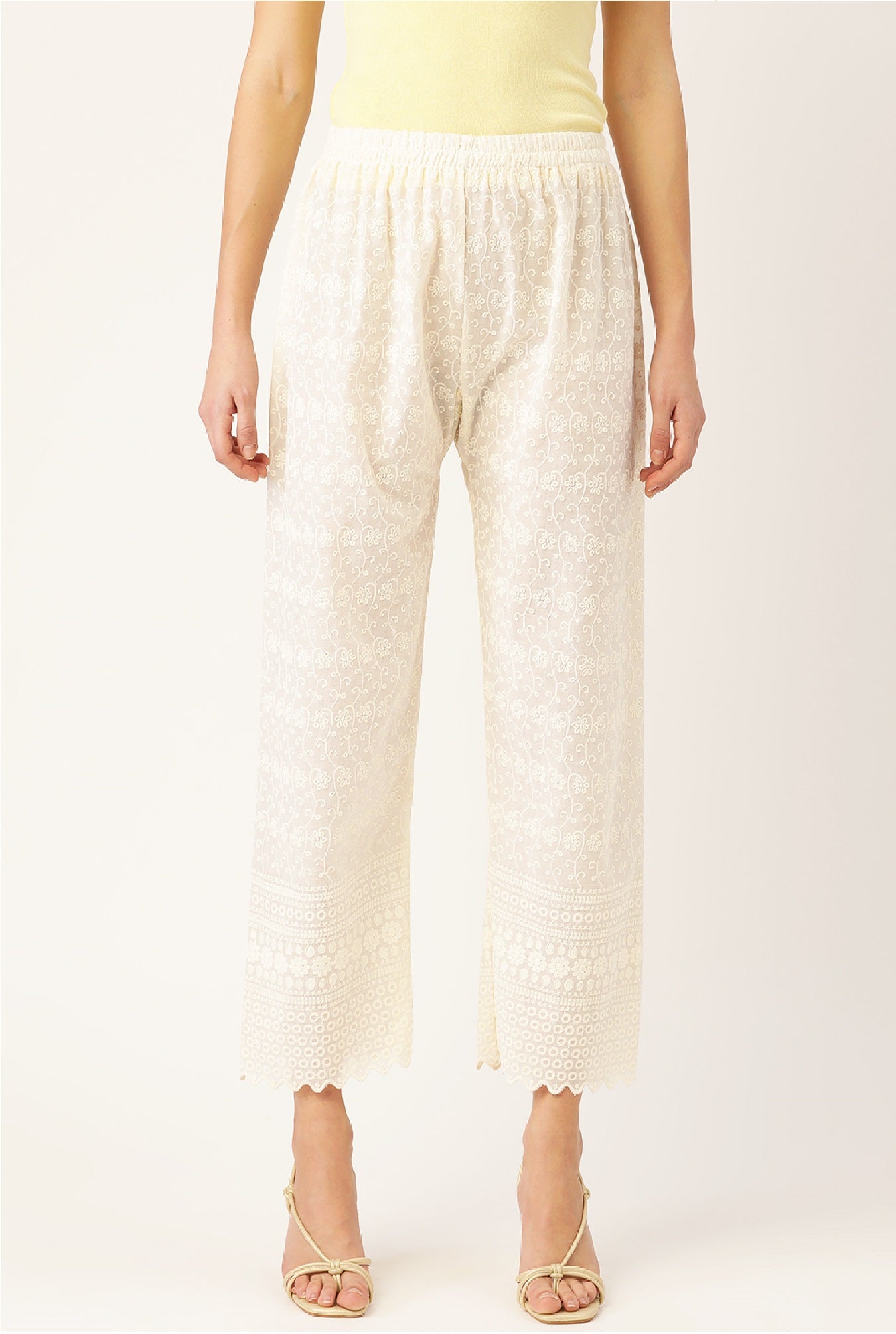 Vastraa Fusion Women's Regular Fit Cotton Chikan Palazzo
