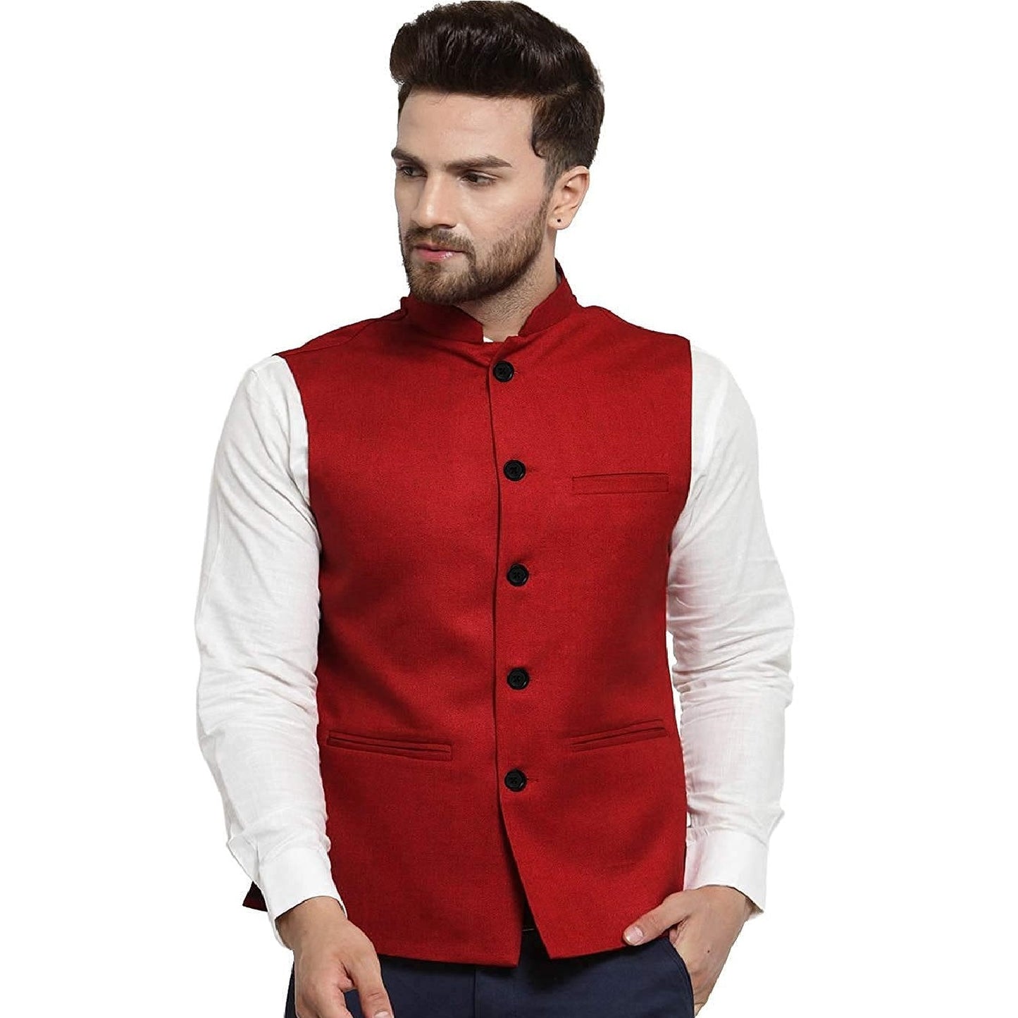 Vastraa Fusion Men's Indian Traditional Cotton Solid Nehru Jacket/Waistcoat